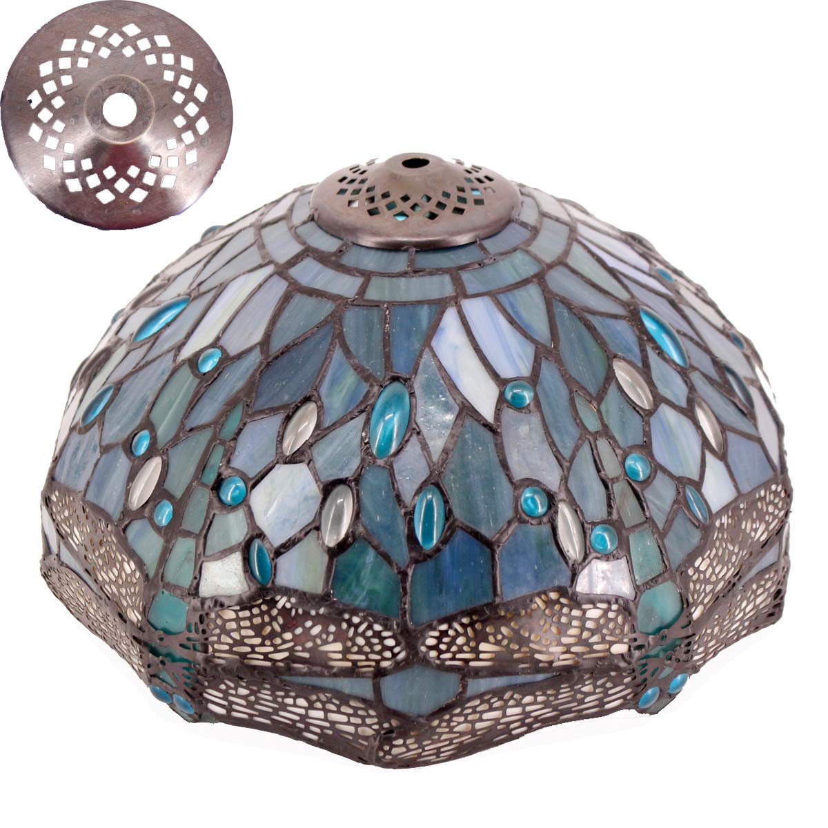 WERFACTORY Tiffany Lamp Shade Replacement 12x6 Inch Glass Sea Blue Dragonfly S147 Series