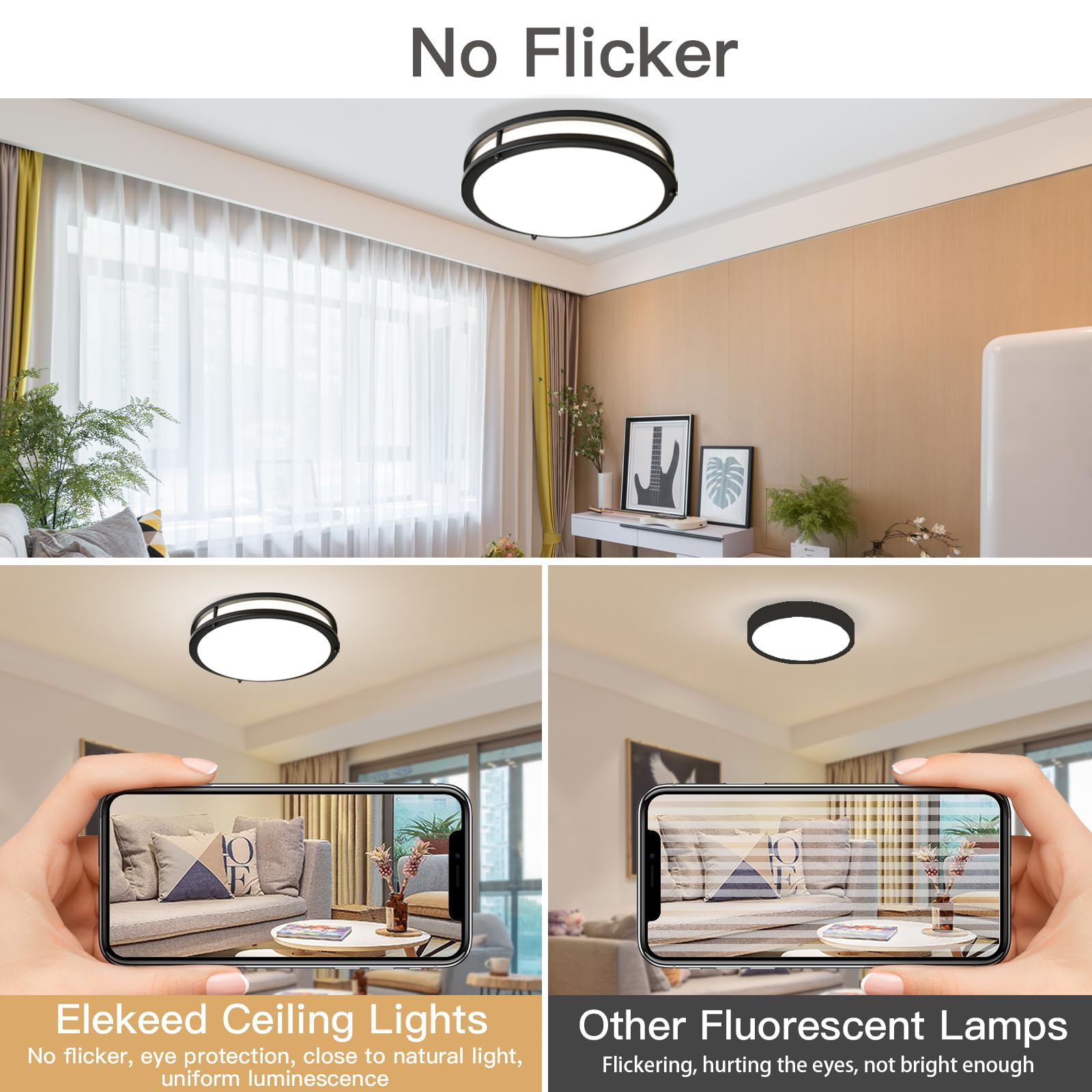 Elekeed 16Inch Led Ceiling Light Fixtures 2 Pack, 48W Flush Mount Ceiling Light, 4800Lm Super Bright Ceiling Mount Light, Dimmab