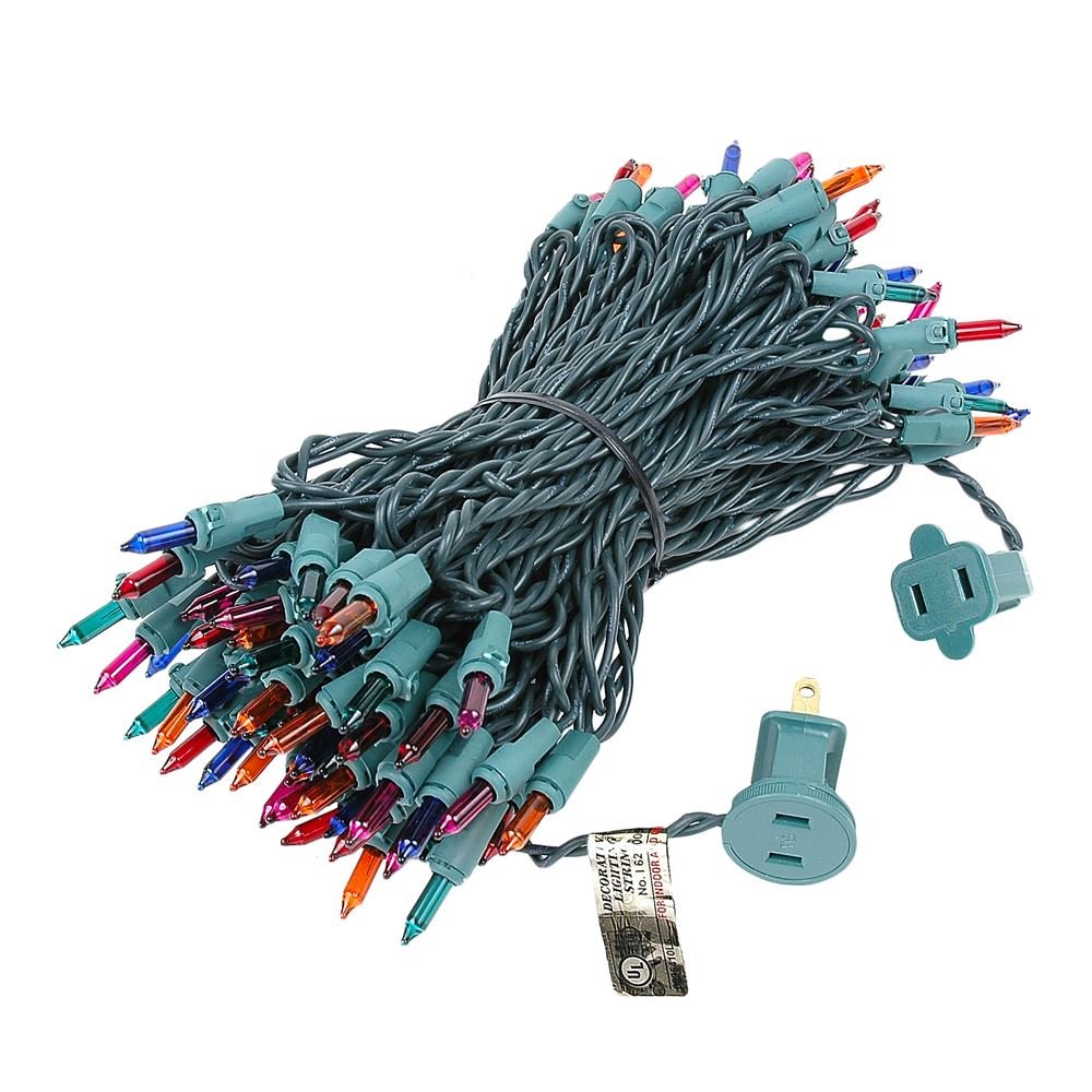 Novelty Lights 100 Light Multi Christmas Mini String Light Set, Green Wire, Indoor/Outdoor Ul Listed, 50' Long