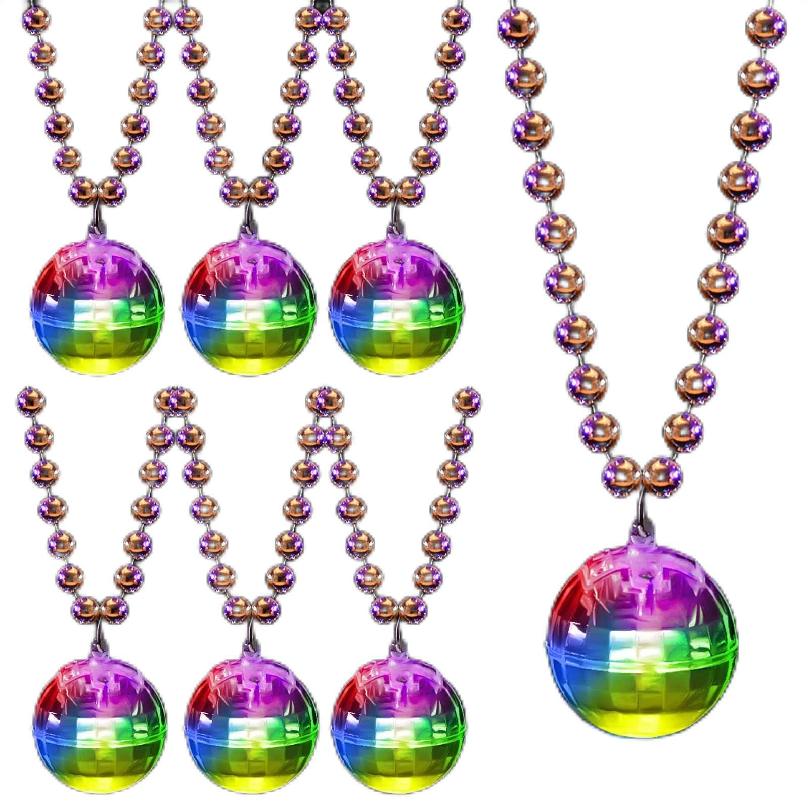 Henoyso LED Disco Ball Necklaces, 6 Pcs Party Decorations, Colorful Light, Silver, Costume Party Favors for Women