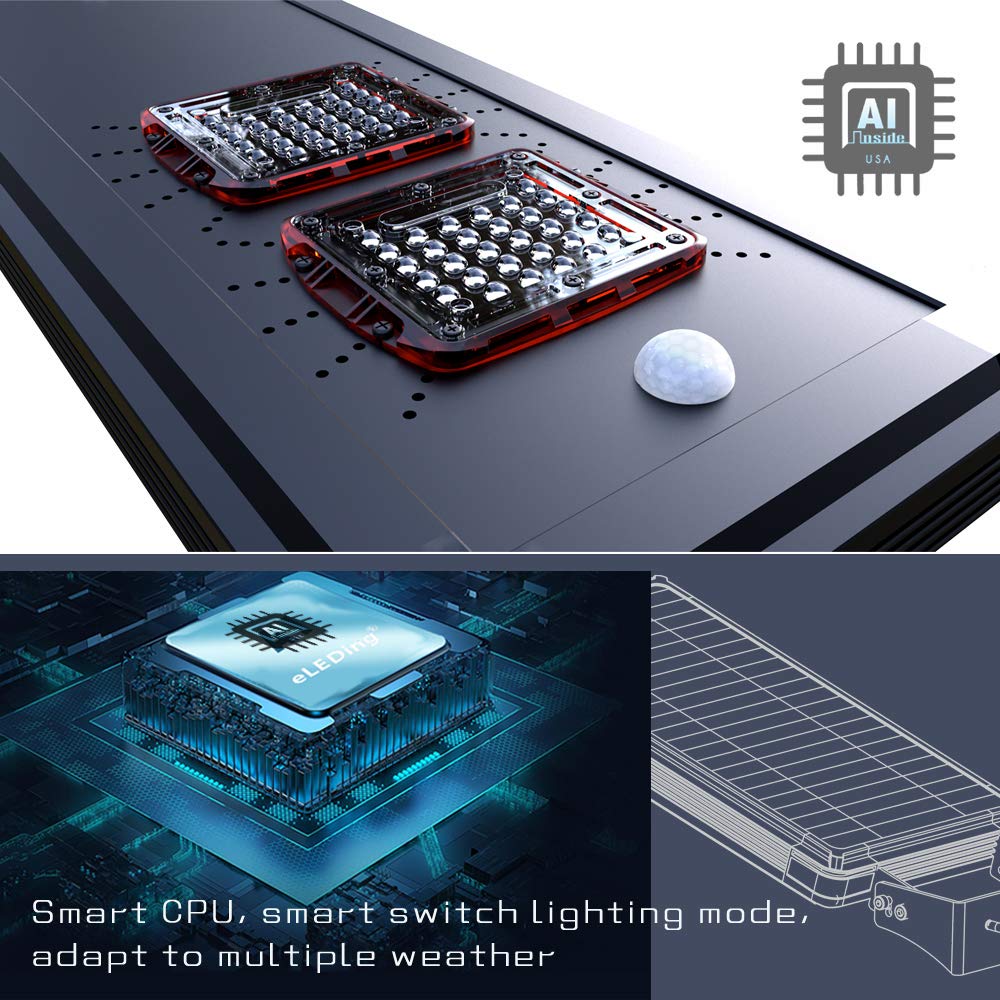 Eleding Solar Power Dusk To Dawn Led Area Light, 3200 Lumens, Smart Sensing, Black Aluminum