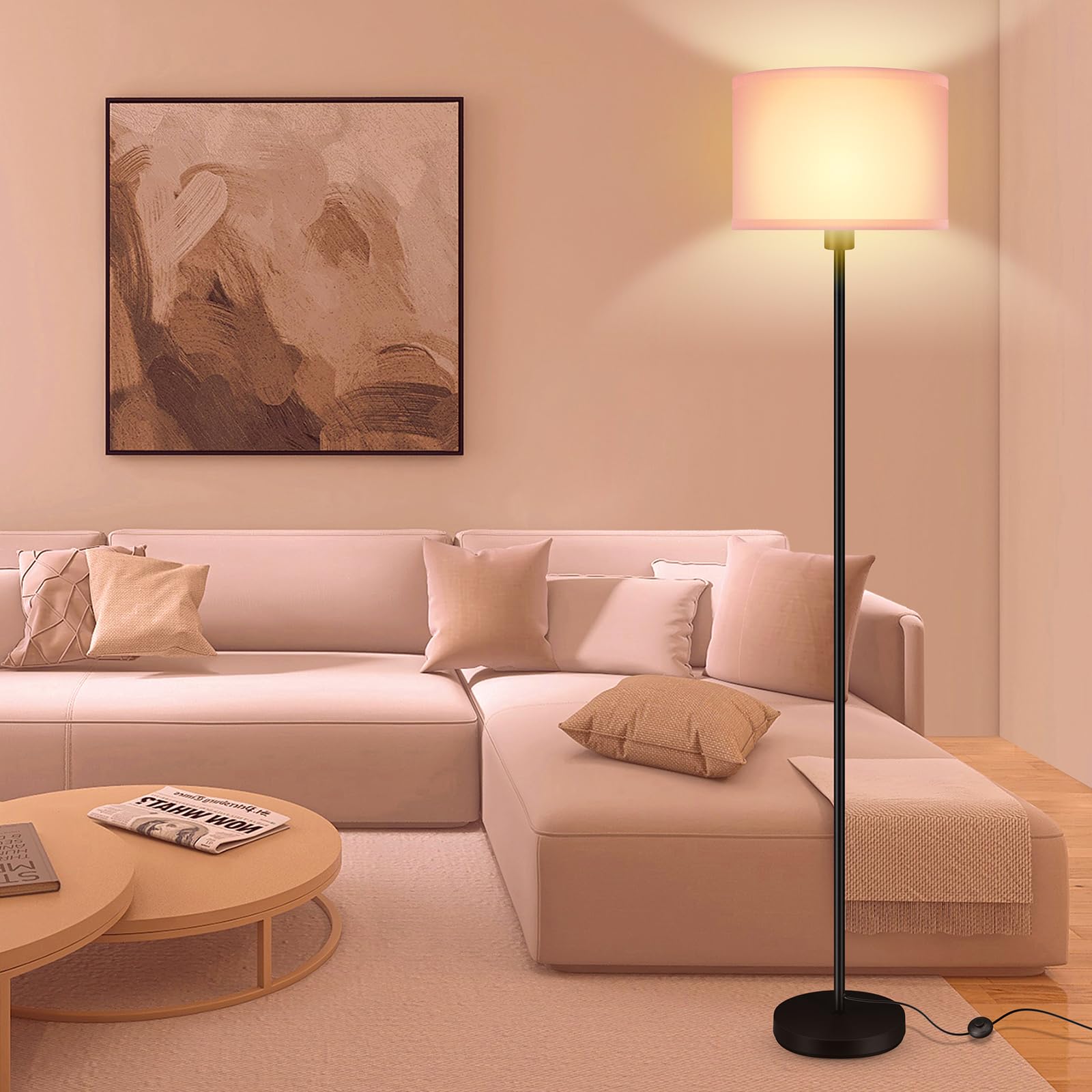 Floor Lamp Pink  Standing Lamp  58  Tall Stand Up Light With Lampshade  Foot Pedal Switch  Modern Bright Floor Lamps For Living Room/Bedroom/Kids Room  Pink Lamp For Girls  Gift(E26 Base  No Bulb)