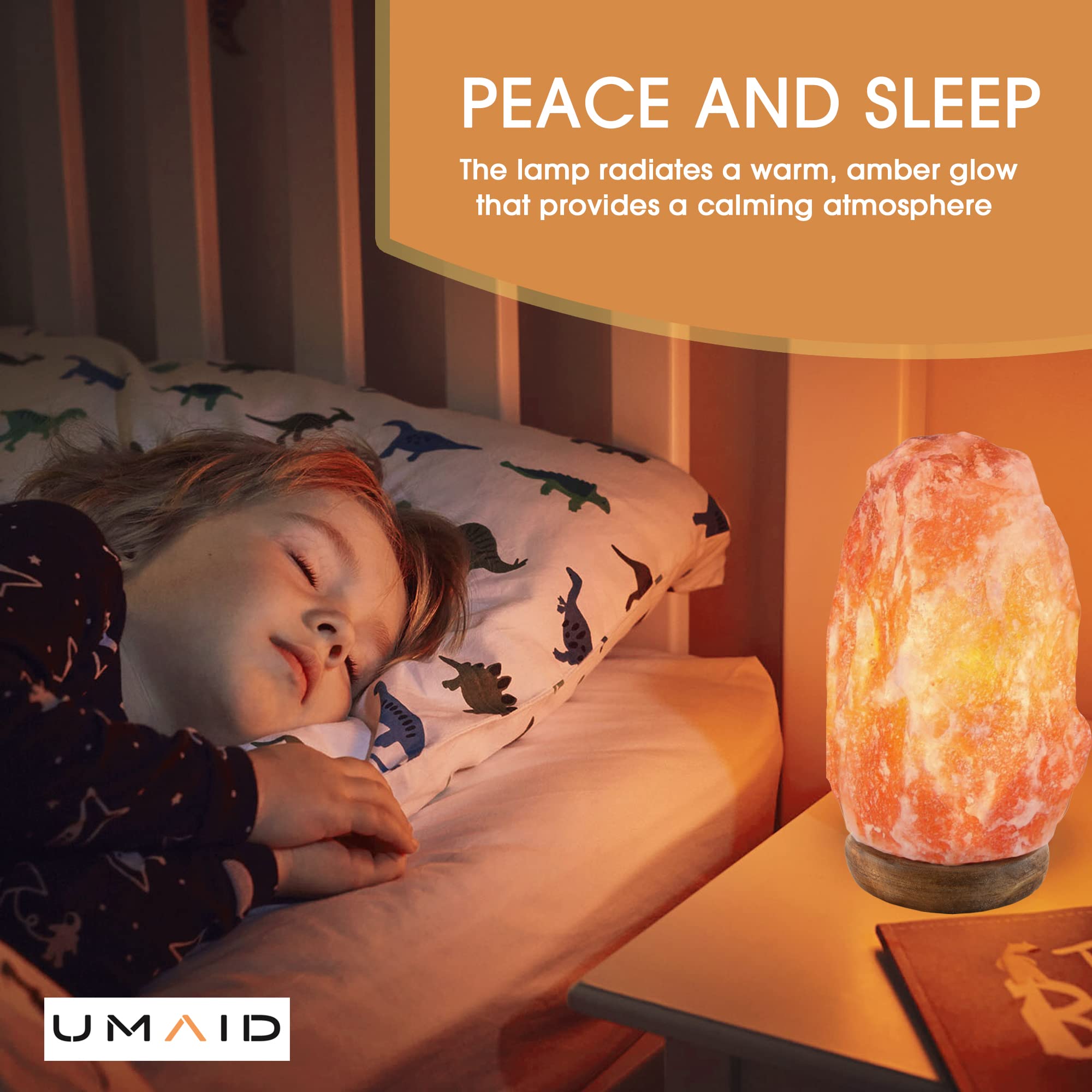 Umaid Himalayan Salt Lamp 8-10 Inch, Dimmable Switch, Wooden Base, Natural Pink Rock Salt