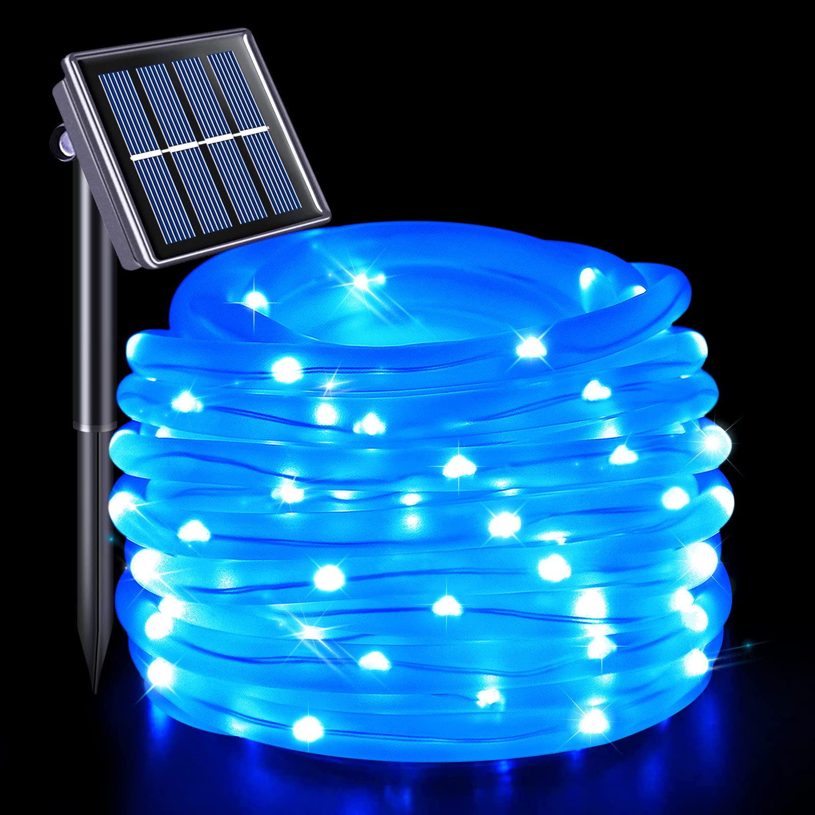 JMEXSUSS Solar Rope Lights, 120 LED, 39.4ft, Waterproof, 8 Modes, Outdoor Fairy Lights for Garden, Fence, Patio, Pool, Blue