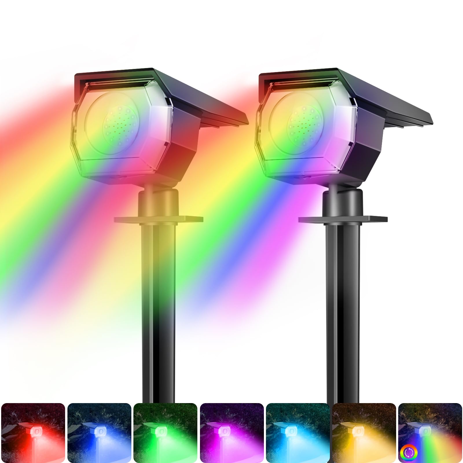 Peasur 2 Pack Solar Spot Lights Outdoor Color Changing, 7 Modes Halloween RGB Solar Powered Waterproof Spotlight, Landscape Ligh