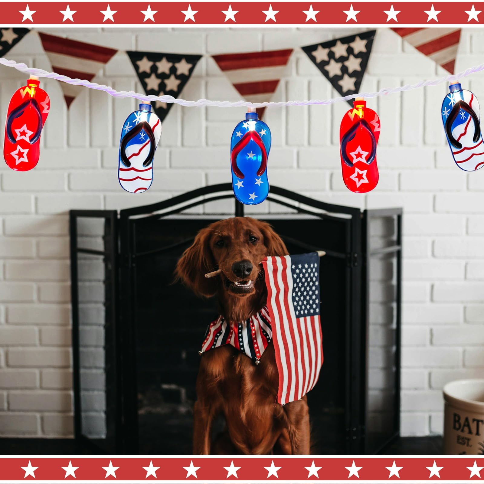 Doratale 8.5FT Red White Blue String Lights - American Flag Slippers, Plug-in Patriotic Fairy Lights for Independence Day Decor