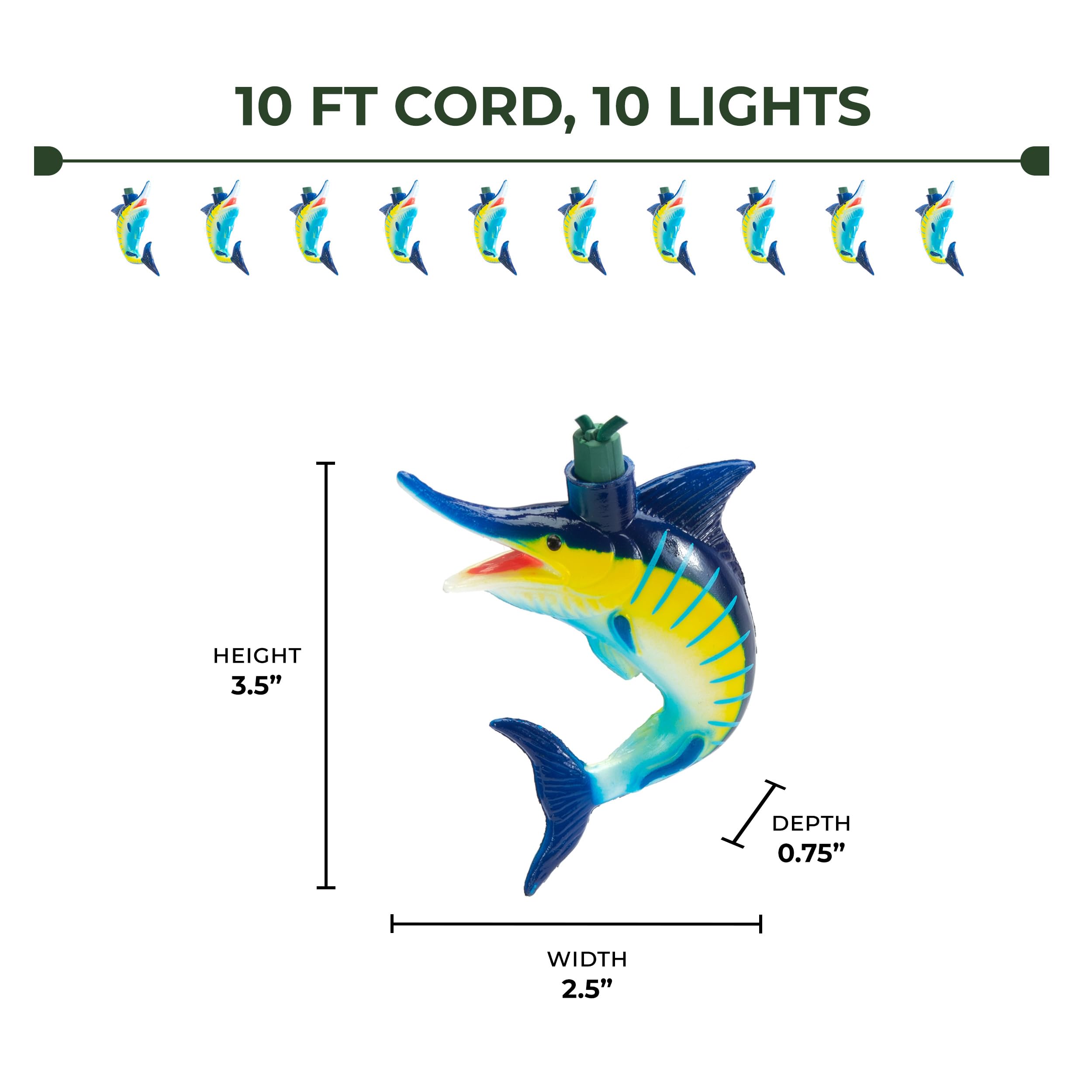 Rivers Edge Products Marlin Led String Lights, 10-Bulb Decorative Fairy Lights With 2 Extra Bulbs, 10Ft Hanging Lights For Bedro