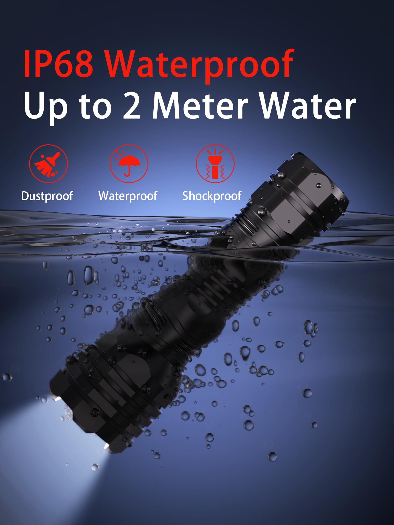 Mesqool 2 Pack Rechargeable Flashlights, 400 Lumens, IP68 Waterproof, 5 Lighting Modes, Mini Size, Black, Model CL3000