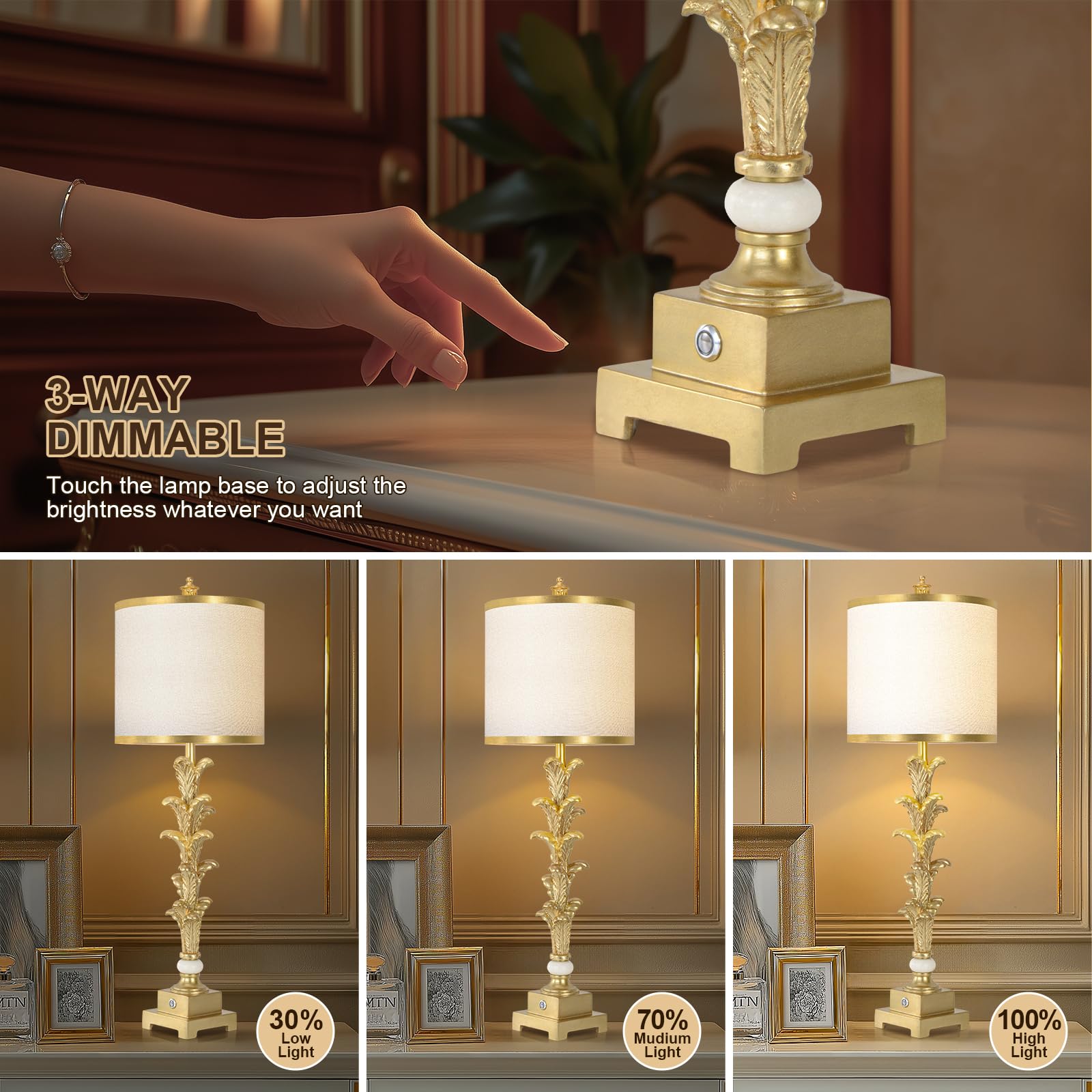 Touch Control Table Lamps Set Of 2, 3-Way Dimmable Nightstand Lamps With Usb A+C Ports, 33.5'' Tall Buffet Lamps With White Shad