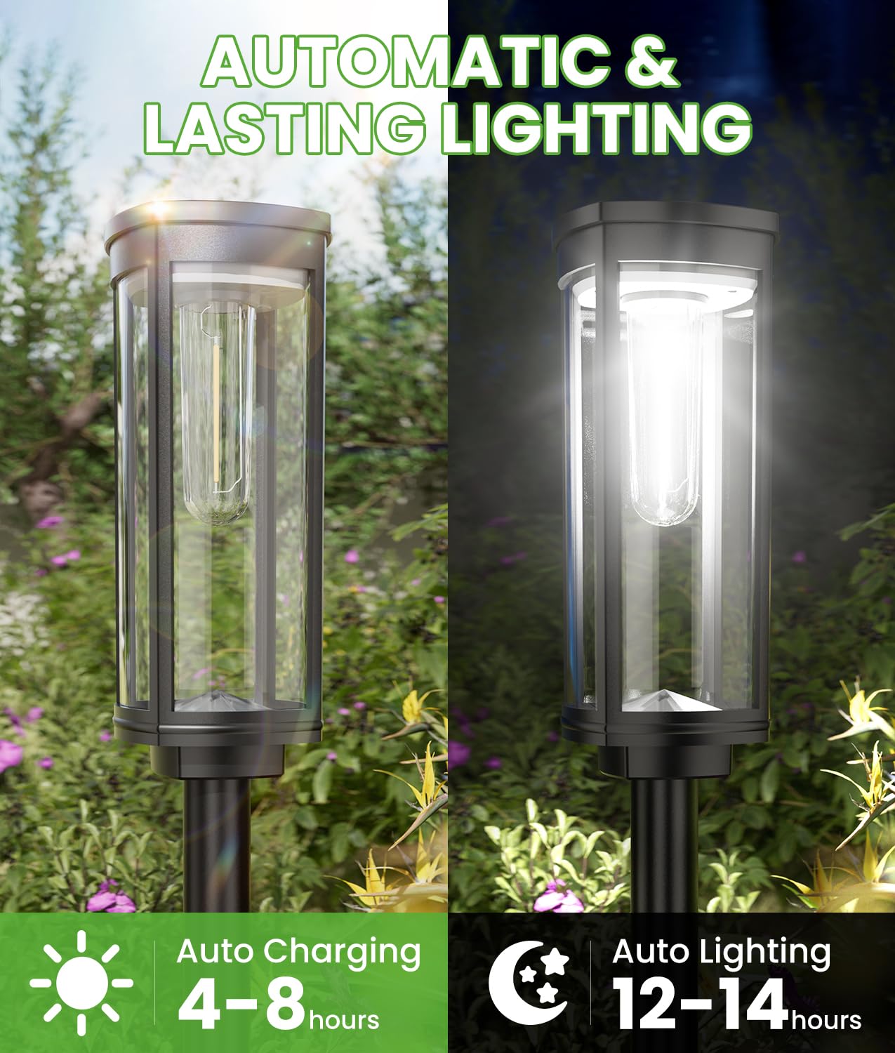 BITPOTT Solar Pathway Lights - 4 Pack, Waterproof IP65, Cool White, Plastic, Model PW-T-006 for Yard Garden Walkway Landscape