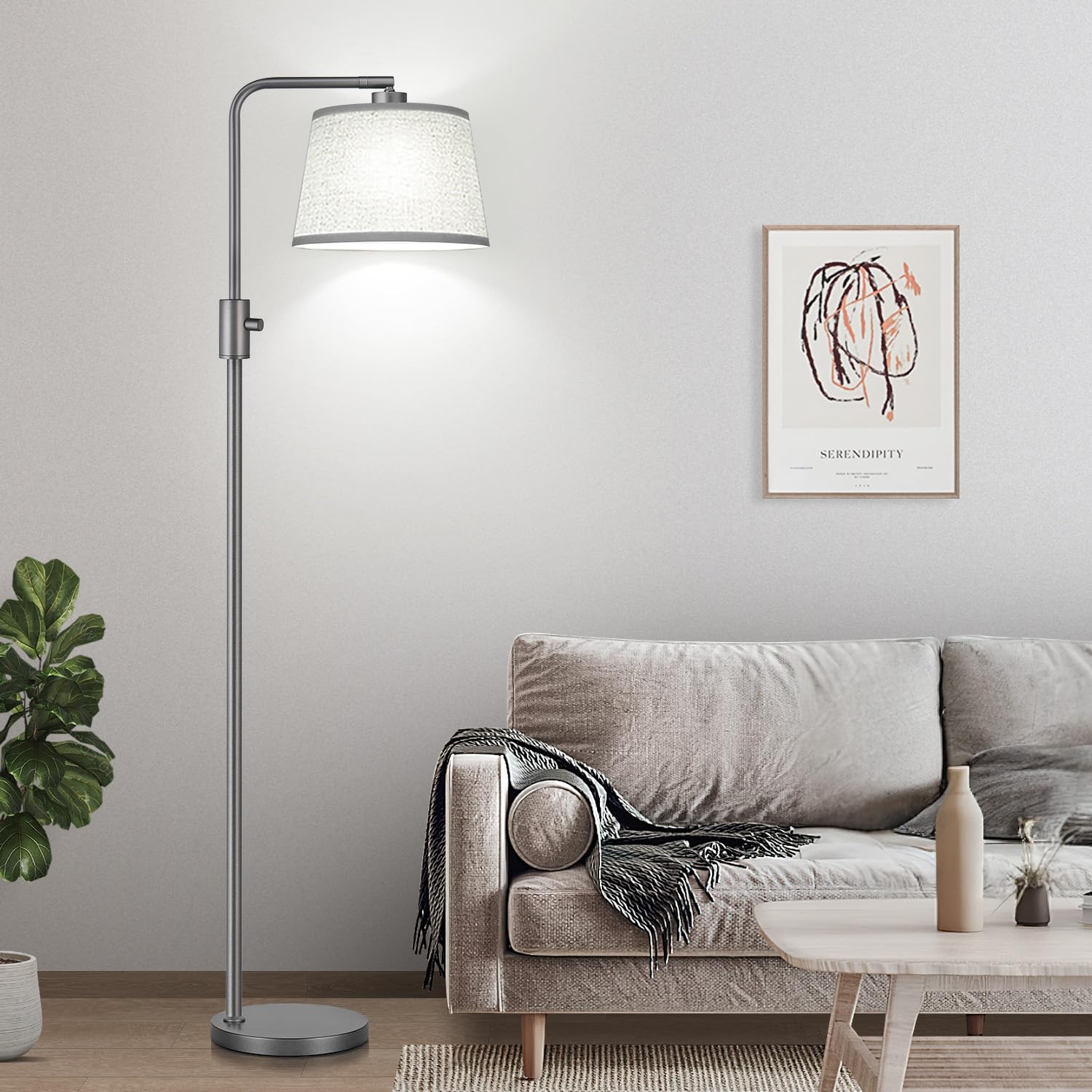 Nintiue Dimmable Floor Lamp, 1000 Lumens, Metal, Space Gray-Linen Shade, Modern Arc Design for Living Room, Bedroom, Office