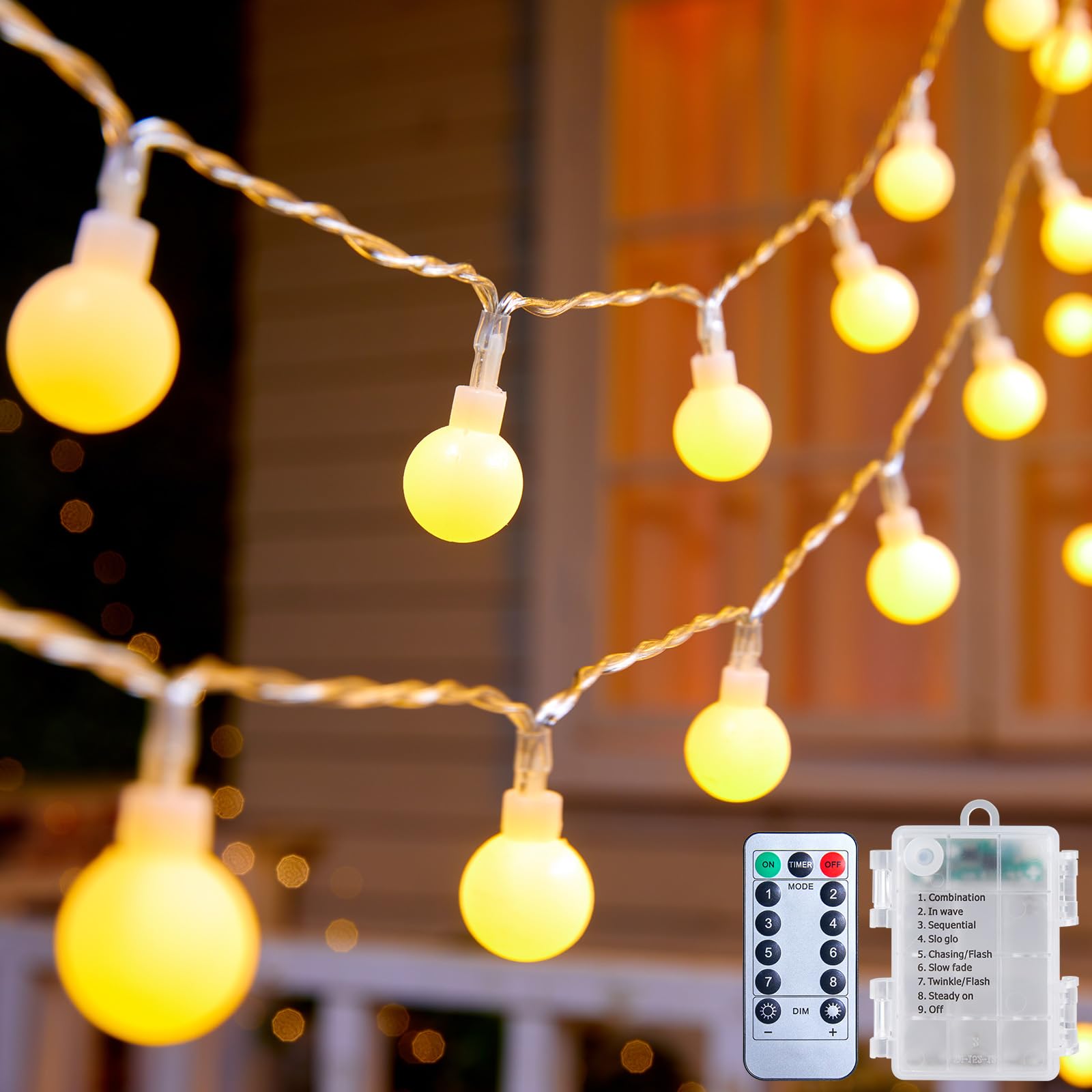 Minetom Battery Operated String Lights, 21FT 60 LED Globe, Waterproof Twinkle Lights, 1 Pack, Warm White