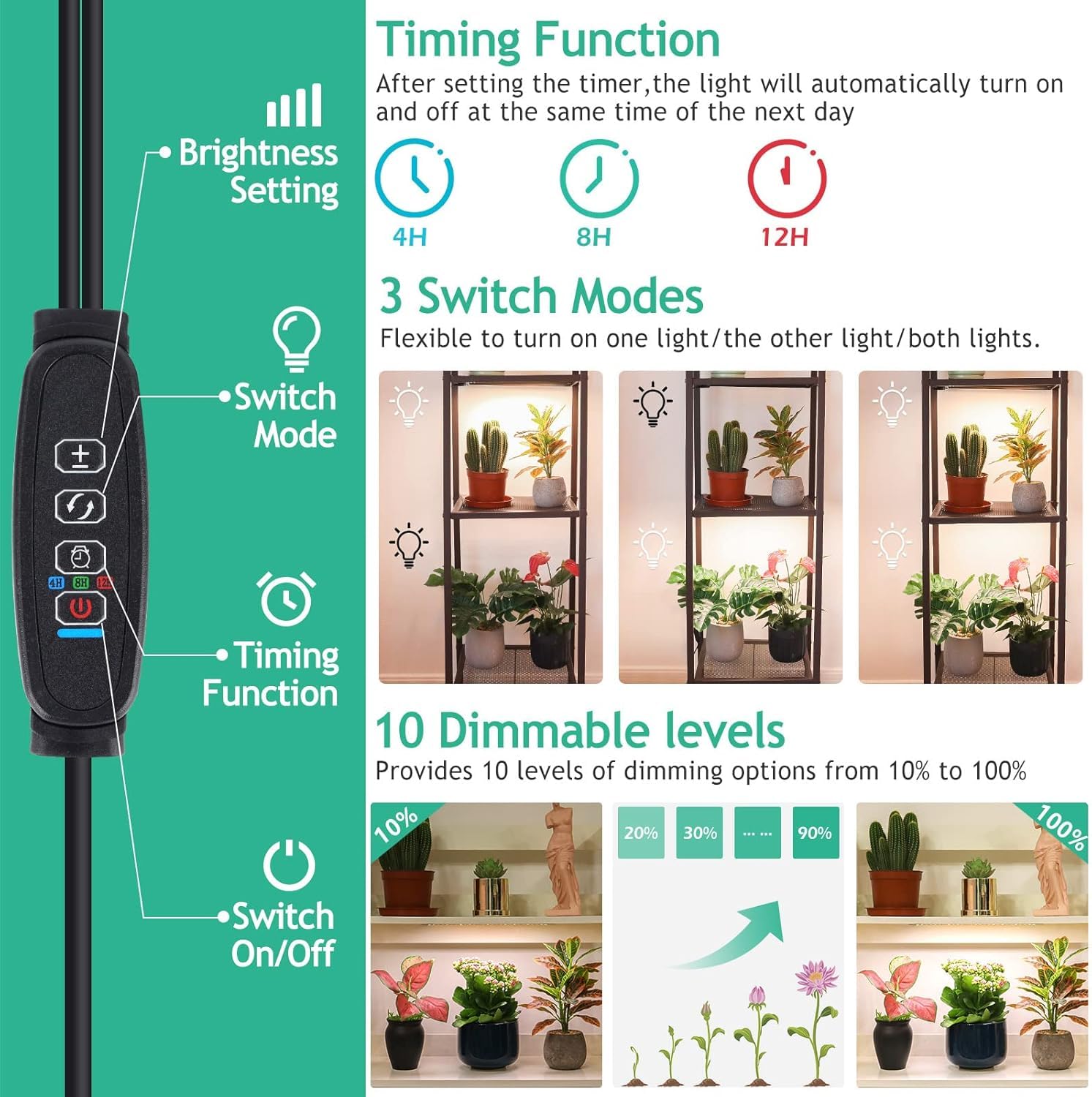 Lbw Plant Grow Light  Full Spectrum Plant Light For Indoor Growing  270 Leds Growing Lamp With Auto On/Off Timer 4/8/12H  3 Lighting Modes  10 Dimmable Levels  2 Pack
