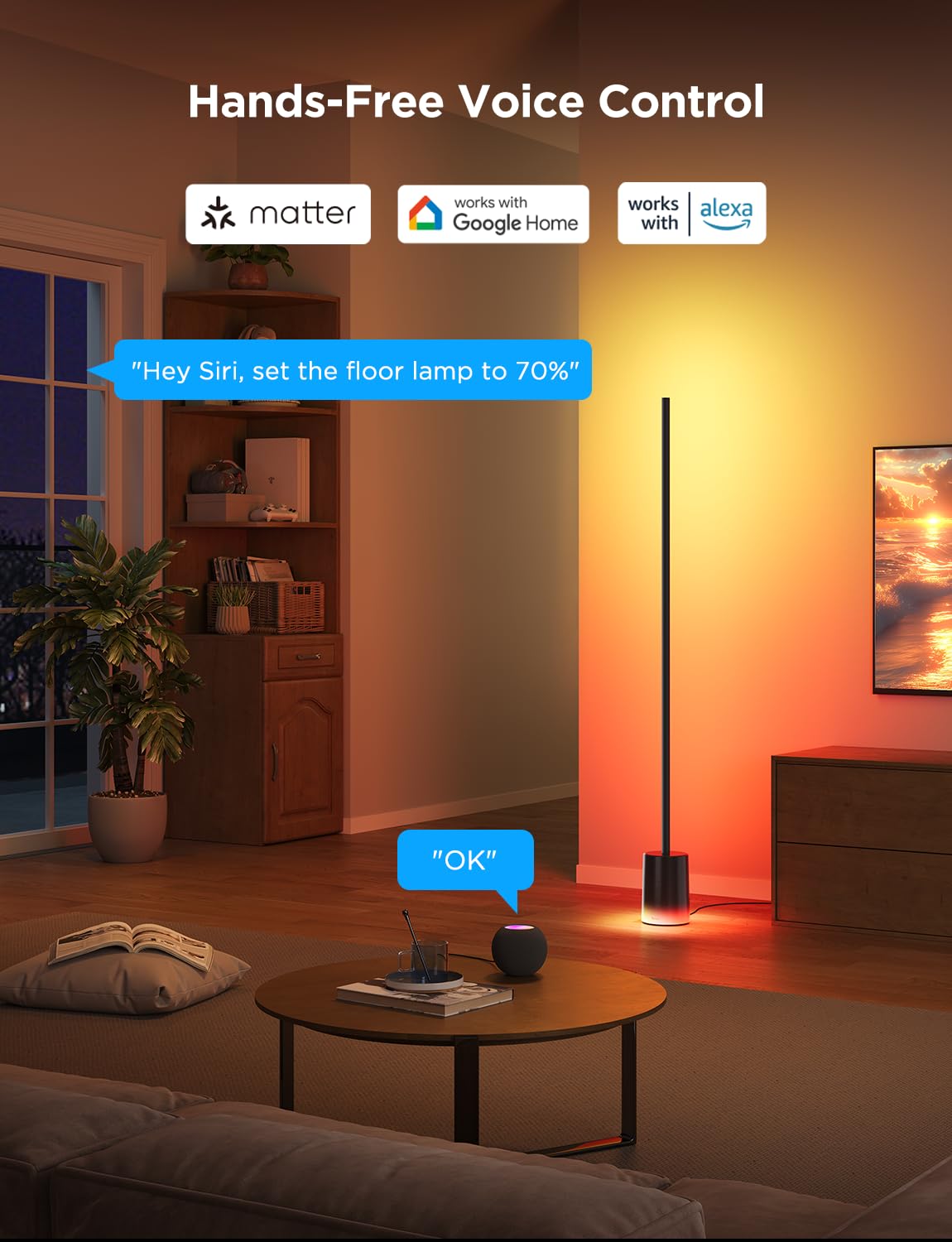Govee Smart Floor Lamp 2, RGBIC LED, 1725lm, Alexa Compatible, Black, Model H607C