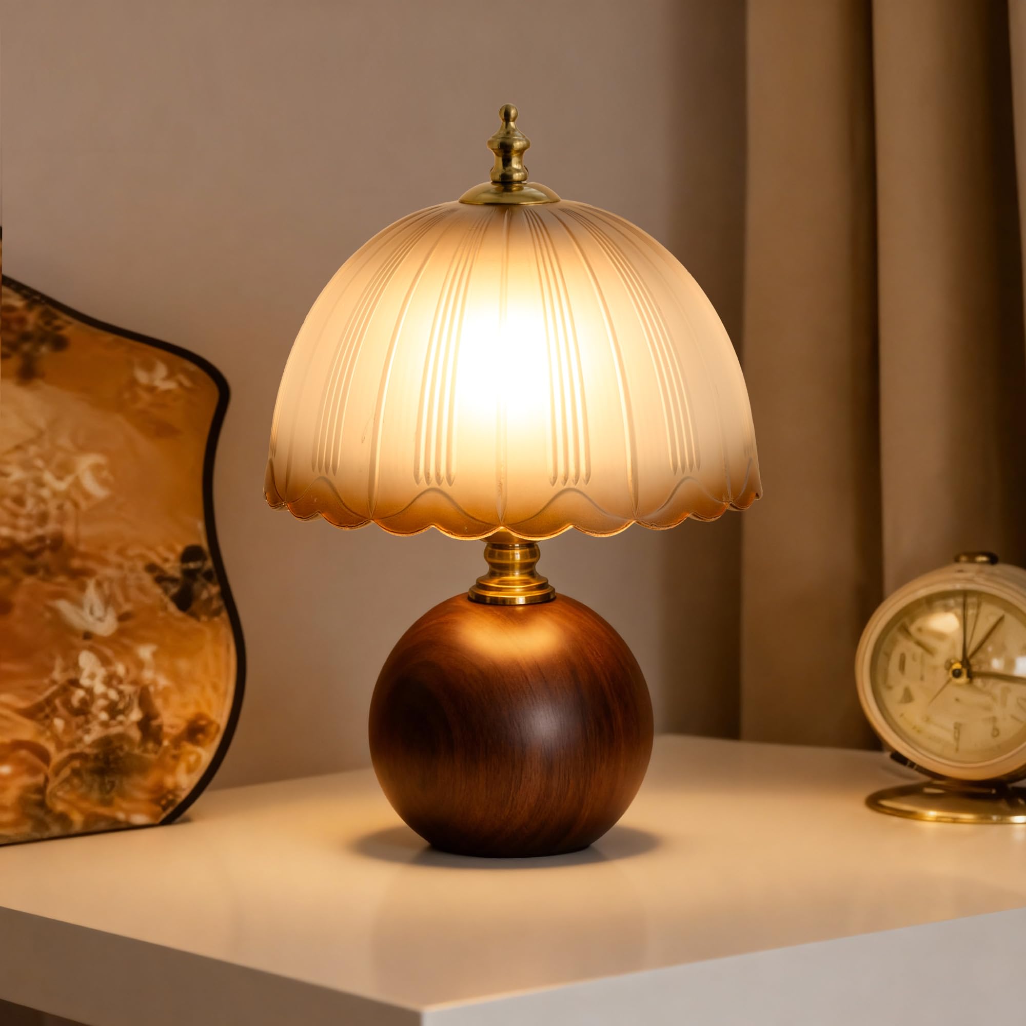URLIGHTS Decorative Wooden Table Lamp with Frosted Glass Shade  Dimmable Bedside Nightstand Lamp with E26 Socket & 6ft Cord  Small Accent Lamp for Bedroom & Living Room (Gradient)