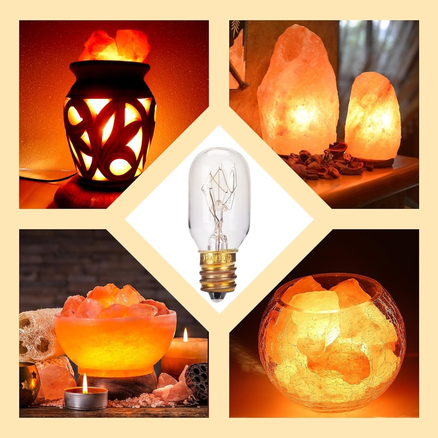 Moflekja Himalayan Salt Lamp Bulbs, 15W T20 Replacement For Scentsy Wax Warmers, E12 Socket, Warm White, Pack Of 12