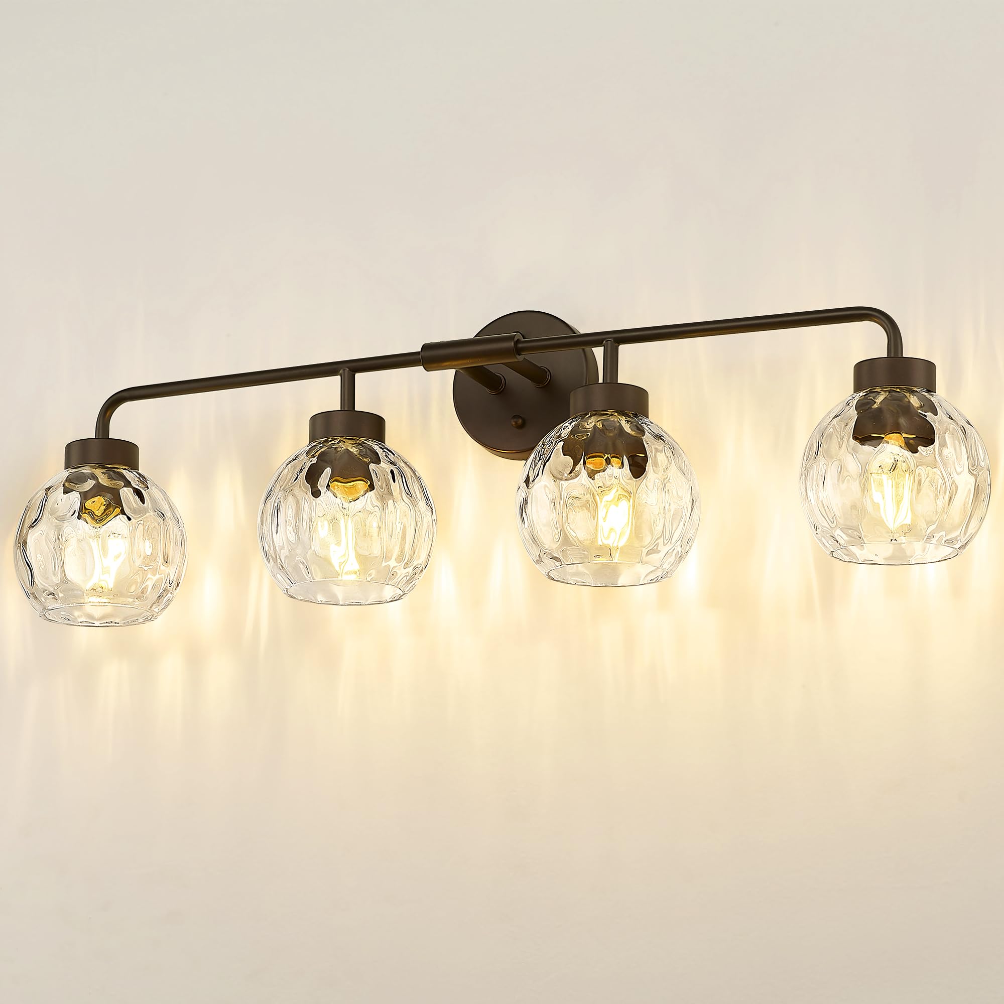 Zeyu 4-Light Bathroom Vanity Light  32 Inch Vintage Vanity Lighting Fixtures  Bathroom Lighting Fixtures With Water Ripple Globe Glass  Zs62Bg-4W Orb-Wg