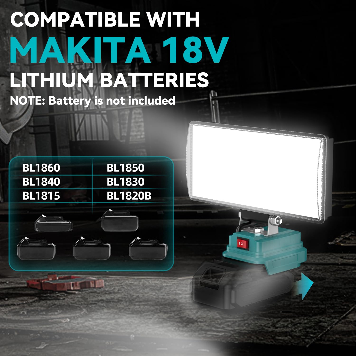 8'' Cordless Led Work Light For Makita 18V Battery, Two Levels Adjustable Led Flood Light Up To 90W 5400 Lumens With Usb Chargin