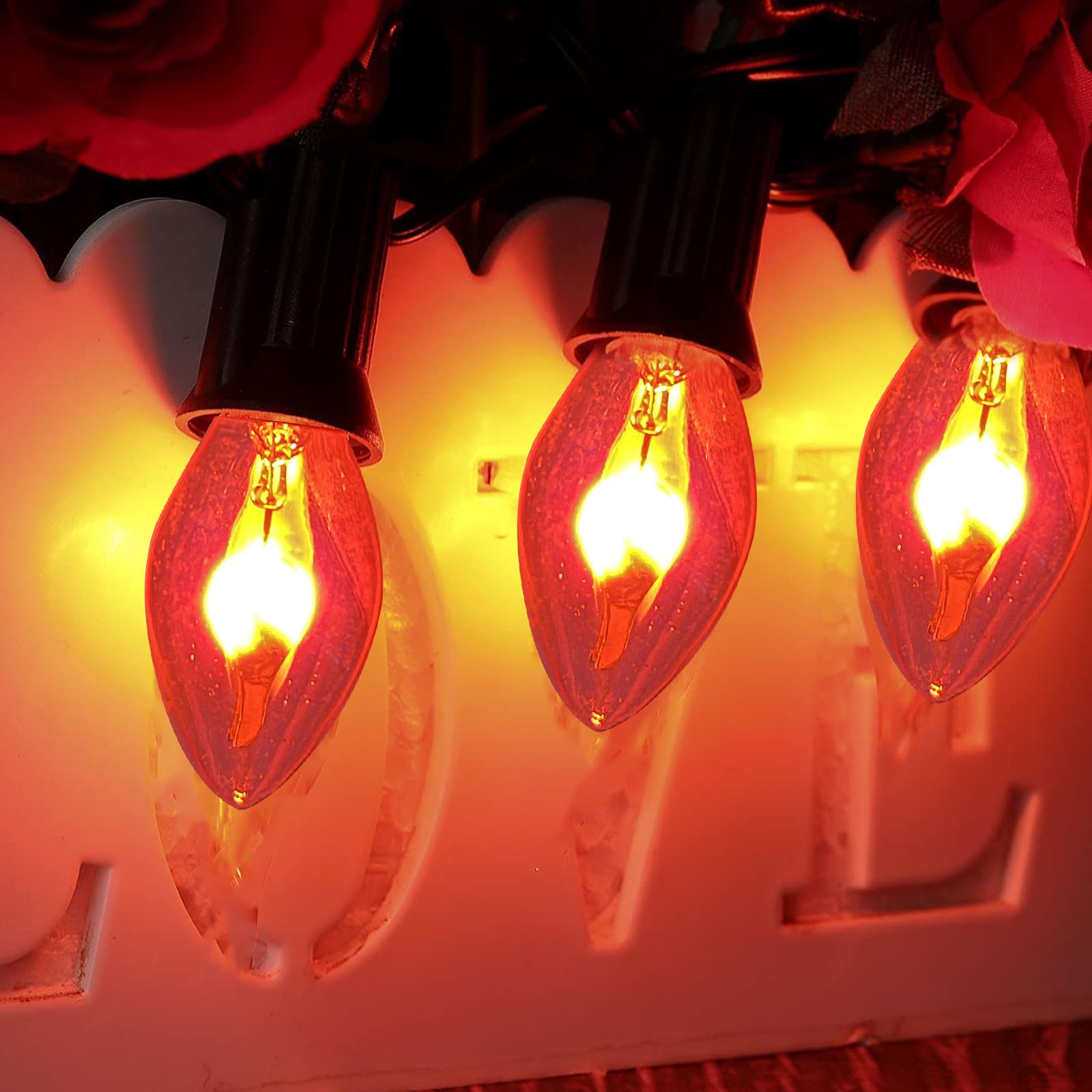 Christmas Flicker Flame Light Bulb C7 Clear Flame Shape Candelabra Bulb For C7/E12 Base String Lights, Christmas Candelabra Ligh