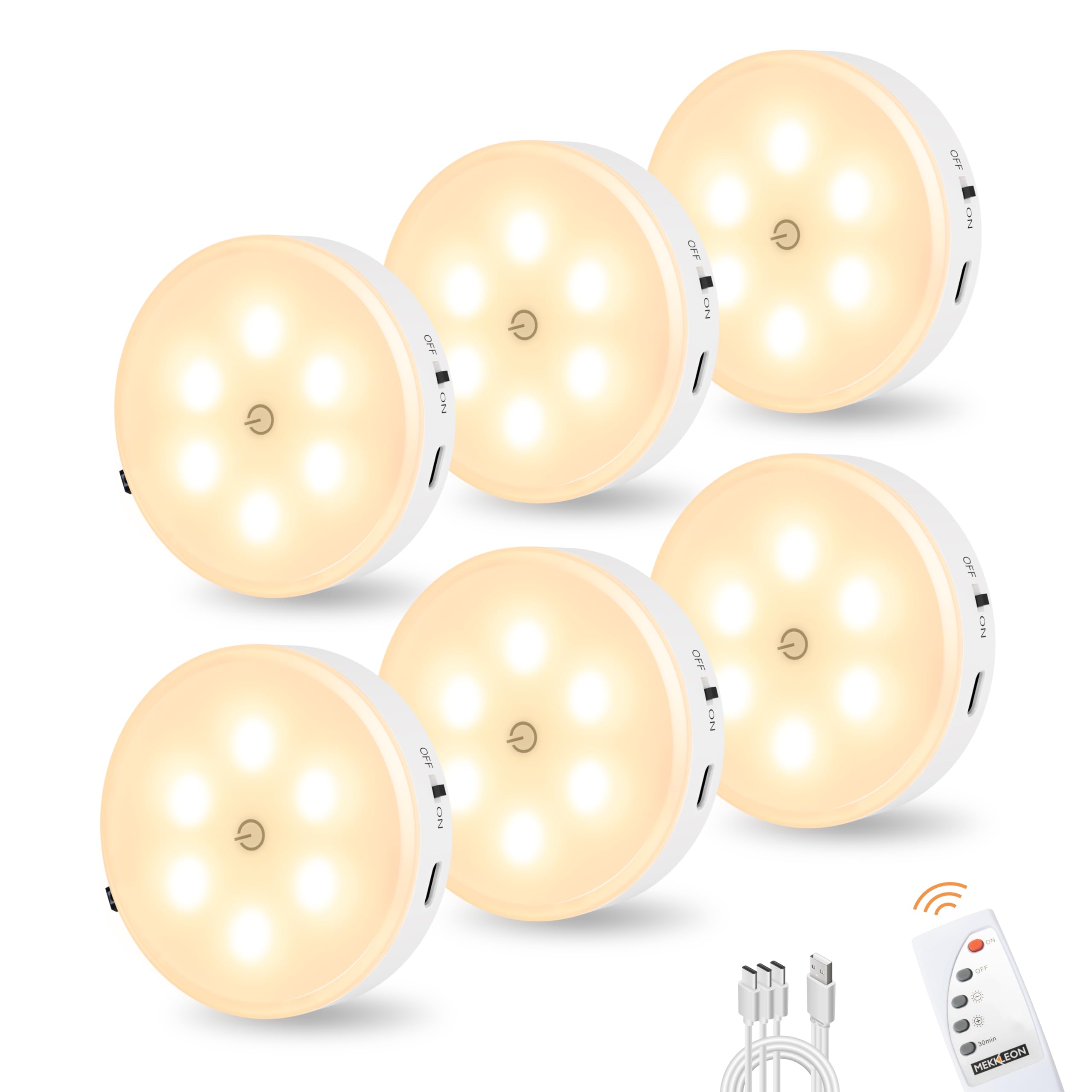 Puck Lights with Remote Control, Under Cabinet Lighting with Magnetic, Cordless, 1200mAh Rechargeable Stick On Lights for Under 