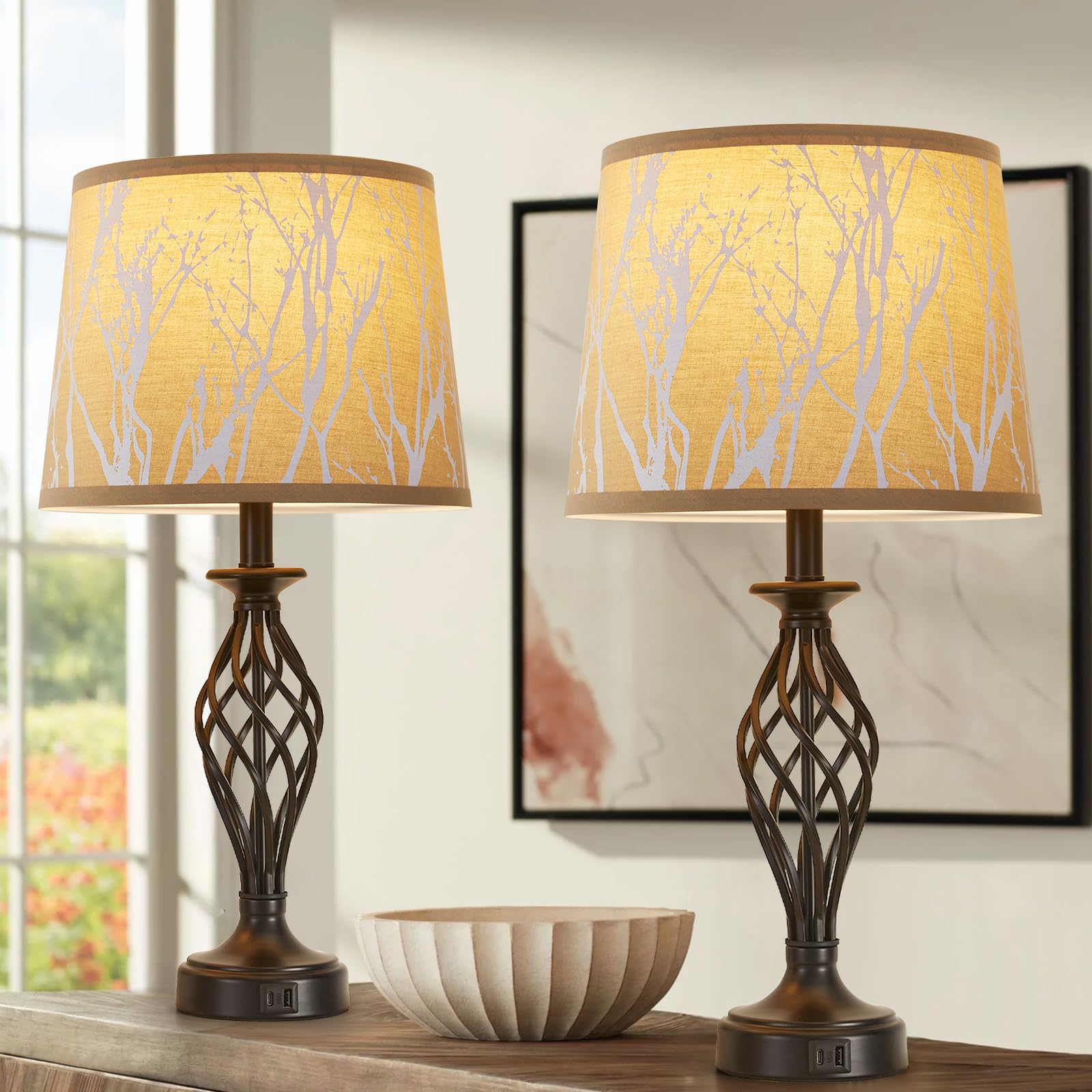 Bedside Lamp Shades Set Of 2 Replacement, Drum Lampshades, 12.7'' X 12.7'' X 10 Inches Lampshades For Table Lamp, Floor Lamp, Pe