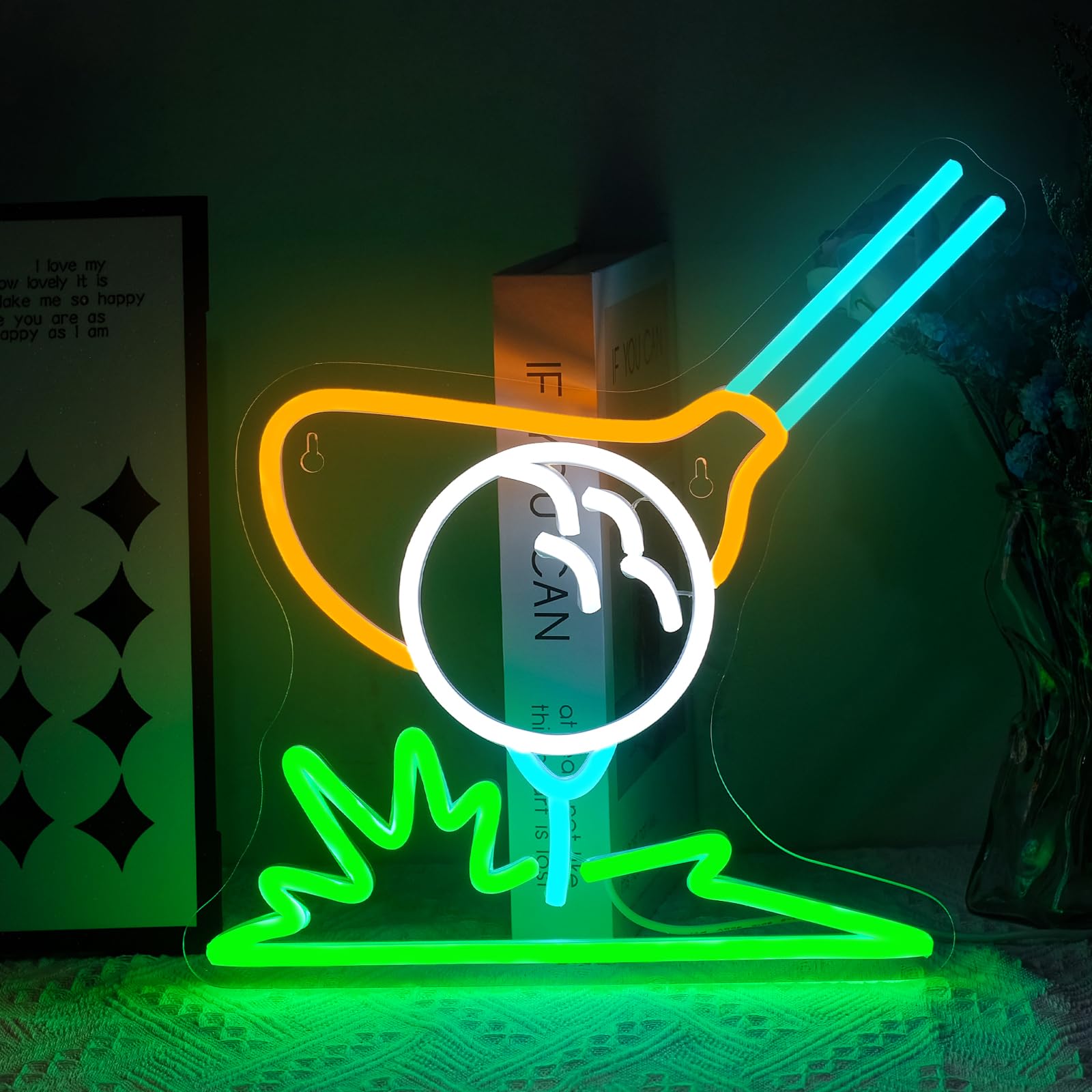 Virlusy Golf Neon Sign - Dimmable LED Wall Decor, Acrylic, Model YL-Golf, USB Powered, Green Yellow White, Ideal for Sports Room and Man Cave