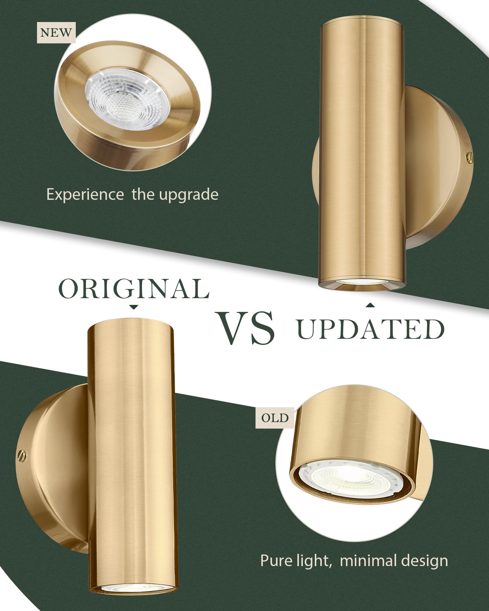 Cargifak 2-Light Wall Light, Brass Gold Wall Sconce, Indoor Up And Down Wall Lamp For Bedroom Bathroom Stair Entryway (2 Pack),