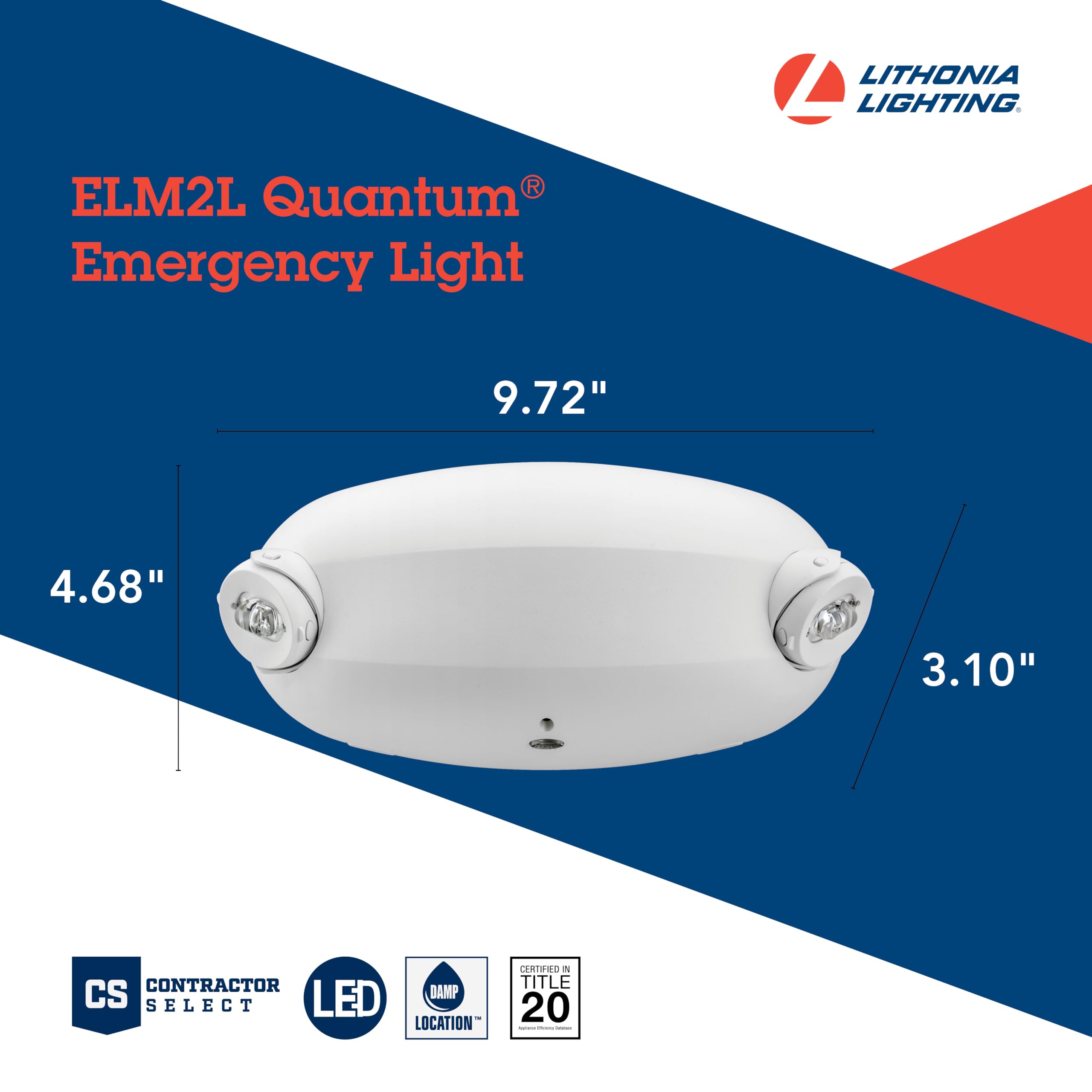 Lithonia Lighting Elm2L M12 Quantum Led Emergency Light, Manual Testing, 220 Lumens, White