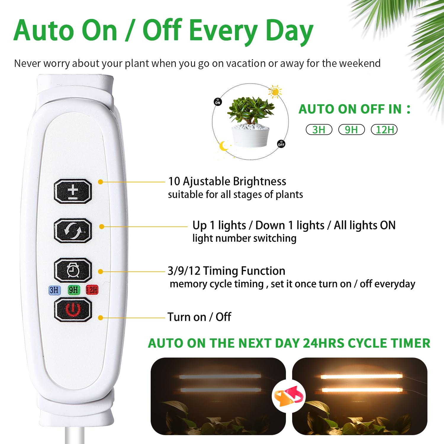 Led Grow Light Strips, Grow Lights For Indoor Plants Full Spectrum 3000K, 96 Leds Plant Light With 3/9/12H Timer, 10 Dimmable Levels For Seedling Succulent, 2 Head 13 Inches