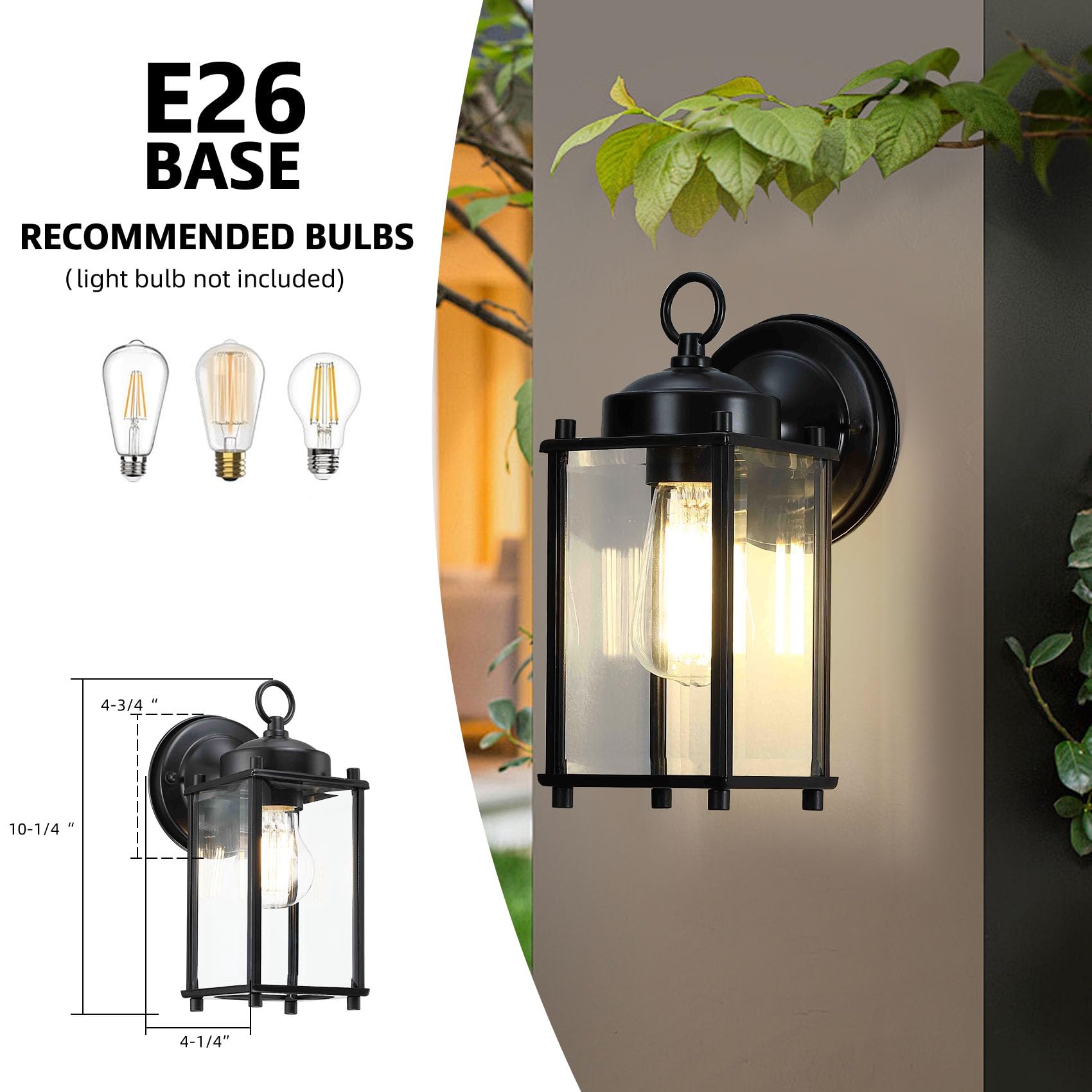 Senroyal Outdoor Wall Light, Exterior Lighting Fixture Wall Lantern, Black Porch Light Fixture With Clear Beveled Glass, Outdoor Wall Sconce Waterproof Anti-Rust E26 Socket For Front Door, 2 Pack