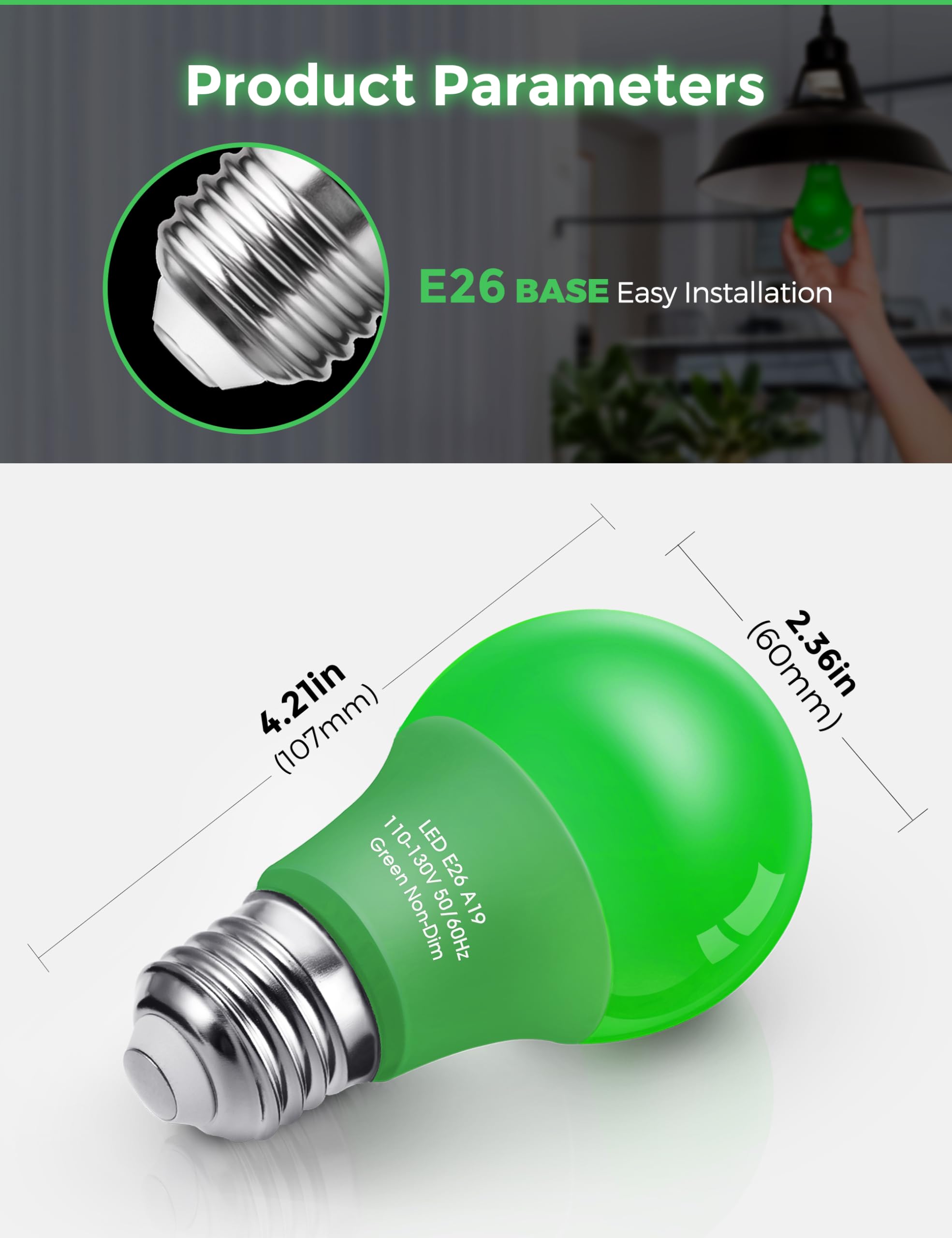 Doresshop Green Light Bulbs  9W (60 Watt Equivalent) - E26 Base Led Bulb  720Lm Green Bulbs Outdoor For Halloween Christmas Party Decoration  Porch  Home  Holiday Lighting  Non-Dimmable  2 Pack