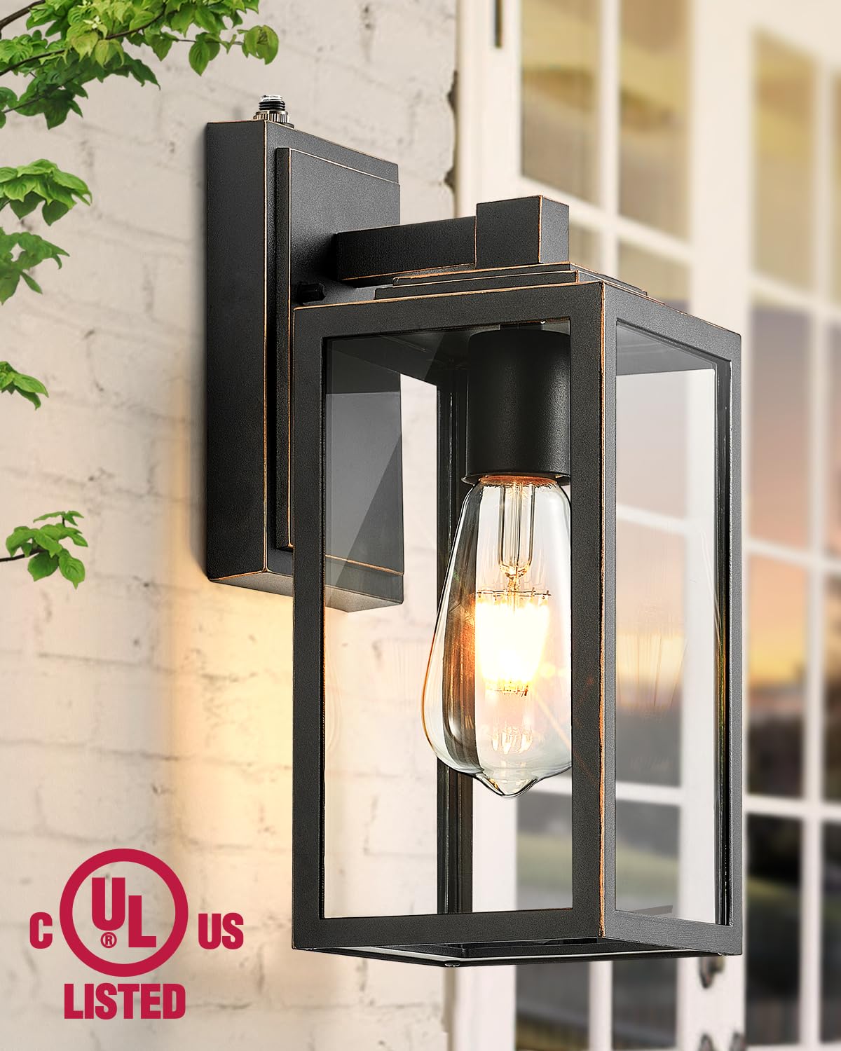 Vianis Large 2 Pack Dusk To Dawn Outdoor Wall Lights, Black Gold Exterior House Lights Wall Mount Sconce, Modern Waterproof Fron