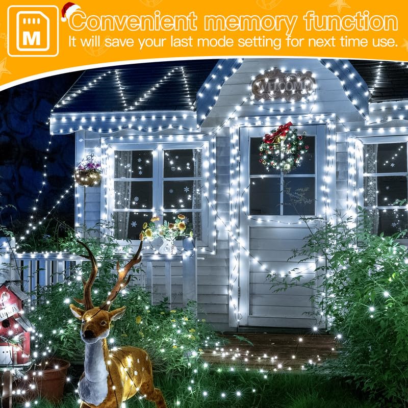 Ollny 1000 Led Christmas Lights, 330 Ft, Ip67 Waterproof, Remote, 8 Modes, Cool White Indoor/Outdoor Decorations, Model Hg-29V1017C