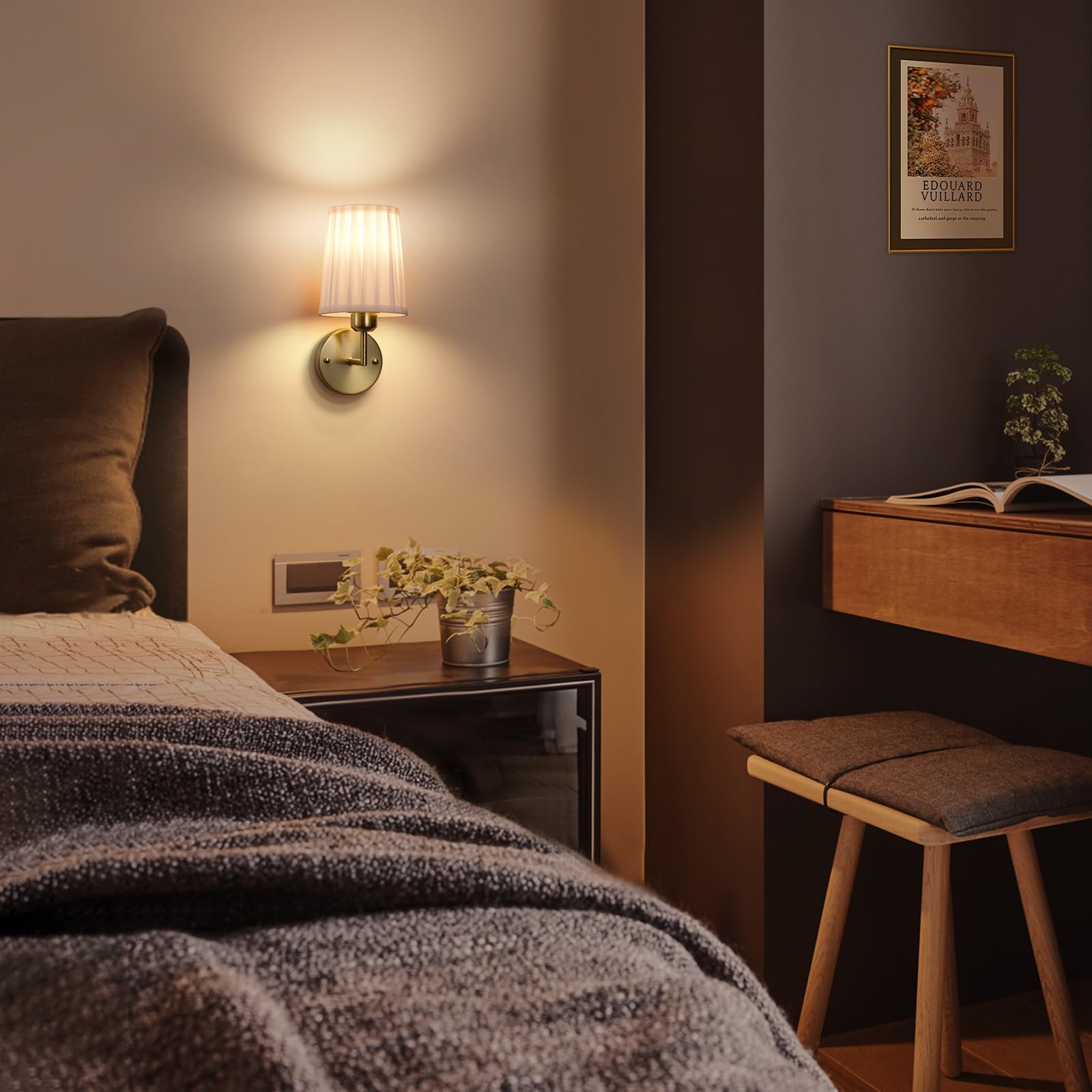 Nooknova Battery Operated Wall Sconce, Pleated Fabric Rechargeable Wall Sconces Wall Decor Set Of 2 Wireless Wall Lights Wireles