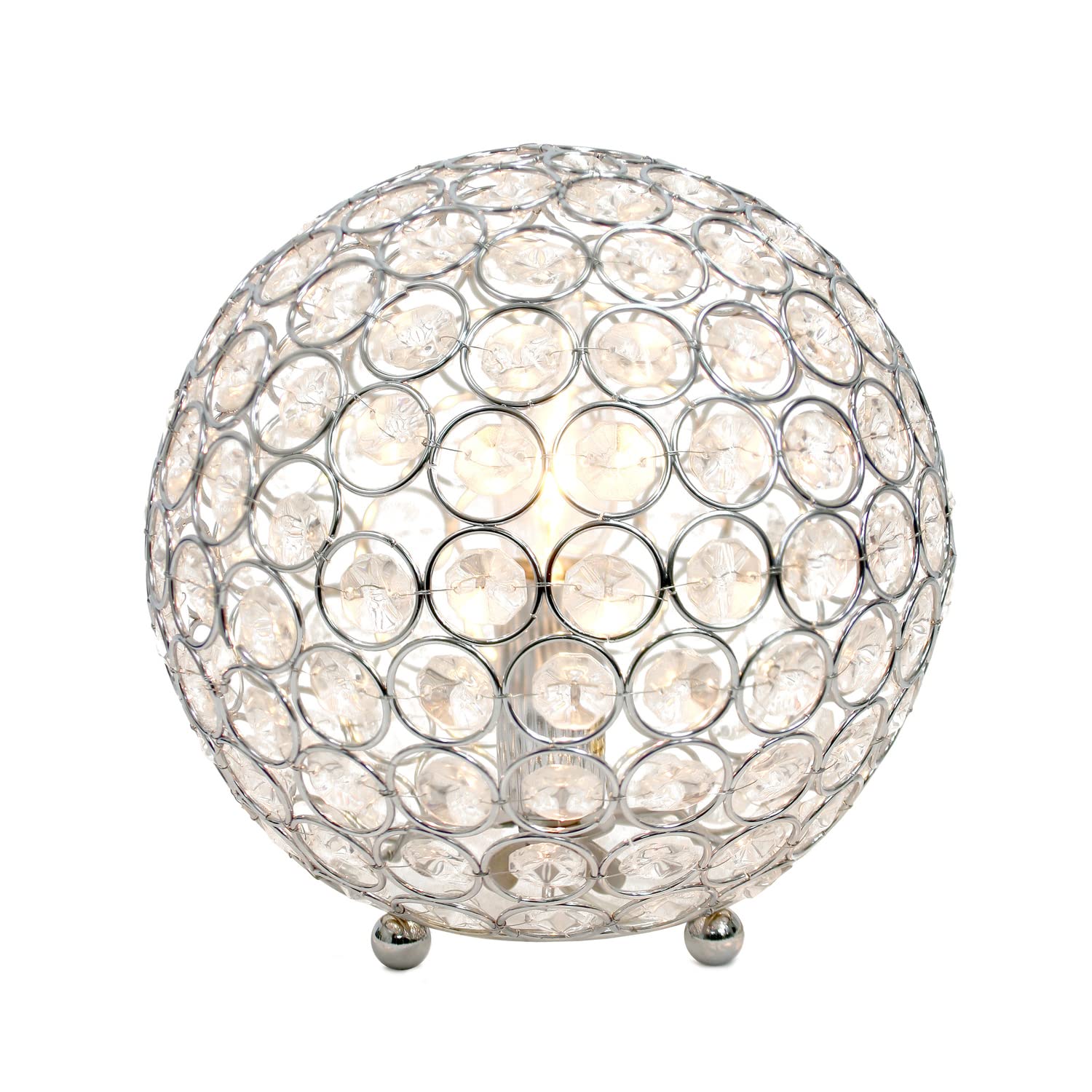 LALIA HOME Elipse Table Lamp, 8in Contemporary Metal Crystal Sphere, Chrome, Model 1270-LHT-3009-CH