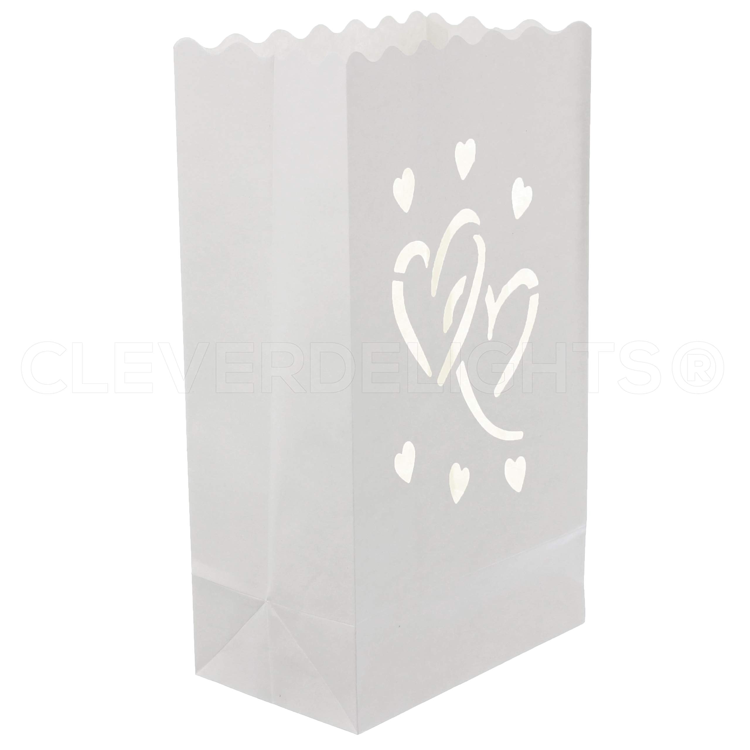 Cleverdelights Interlocking Hearts White Luminary Bags - 30 Count - Wedding Party Luminaria