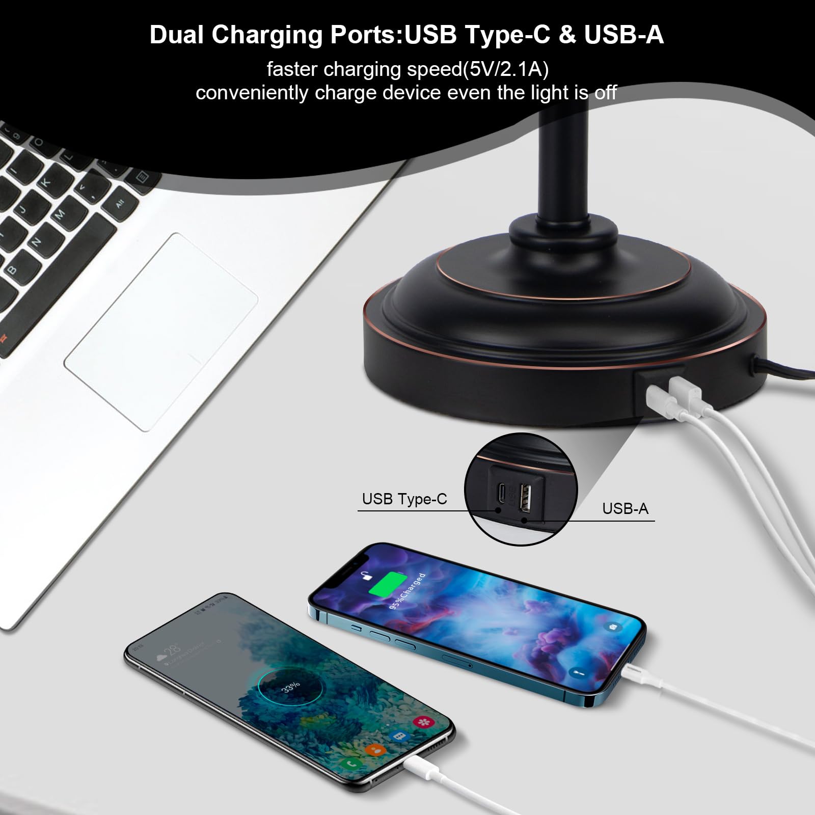 Jcpyiul 2 Pack Industrial Desk Lamp With 2 Usb Charging Port Black Metal Rustic Table Lamp For Reading With Adjustable Head Vint