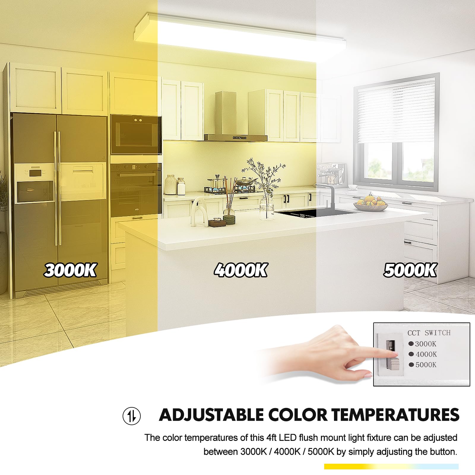 Faithsail Dimmable 4Ft Led Wraparound Light, 3 Cct 3000K/4000K/5000K, 30W/40W/50W, 3500Lm/4600Lm/6000Lm, 4 Foot Led Shop Light &