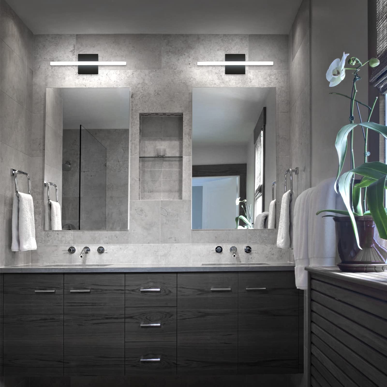 Combuh LED Bathroom Vanity Light Bar Dimmable 16Inch Black Acrylic 6000K Modern Sconce Model 4894773835053