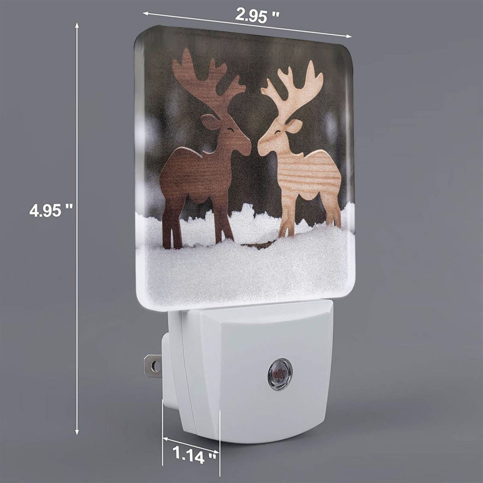 Aieefun Set Of 2 Led Night Lights, Christmas Decoration Timber Moose Couple On White Snow Auto Dusk-To-Dawn Sensor Night Lamp Pl