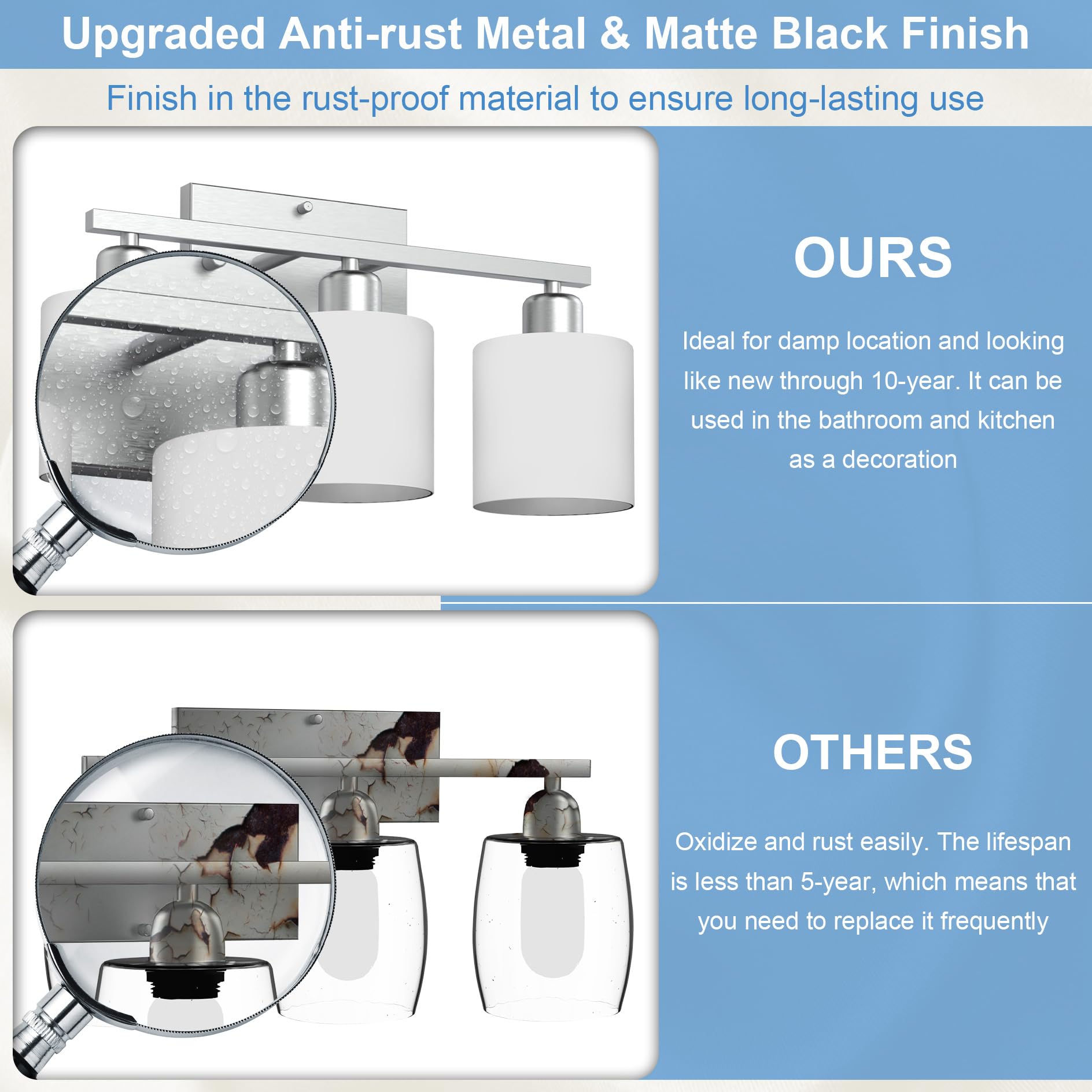 Dekang Bathroom Light Fixtures Over Mirror Brushed Nickel, Rustproof 3-Light Bathroom Vanity Lights, 18 Inches Modern Wall Sconc