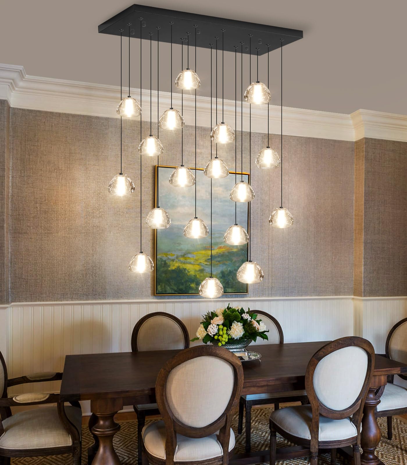 Dolria Crystal Rectangular Chandeliers For Living Room Dining Room Light Led Pendant Lights Fixtures Lighting Chandelier For Foyer Entrance Black