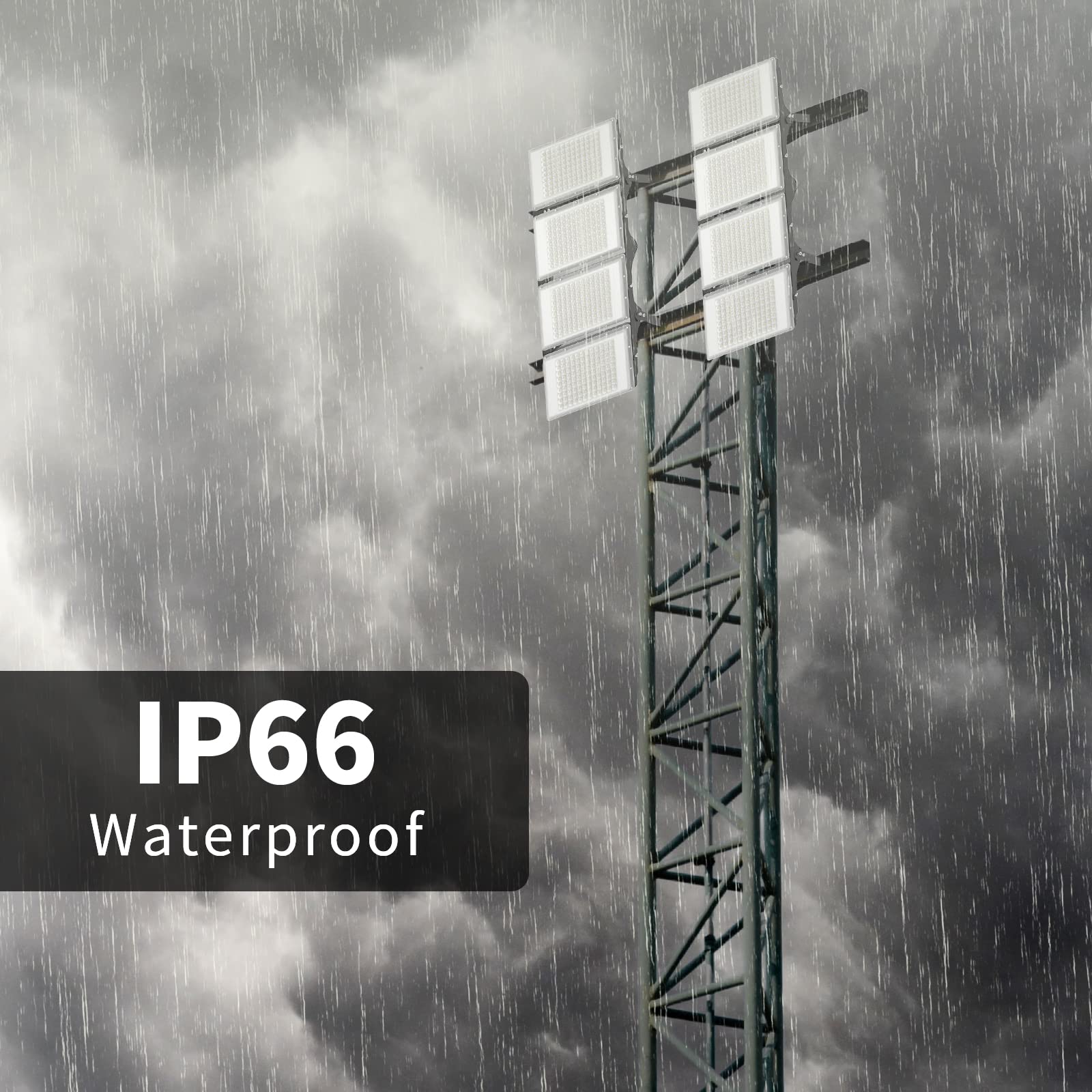 Rommor 800W Led Flood Light, 80000Lm, Ip66 Waterproof, 6000K Daylight White, Black