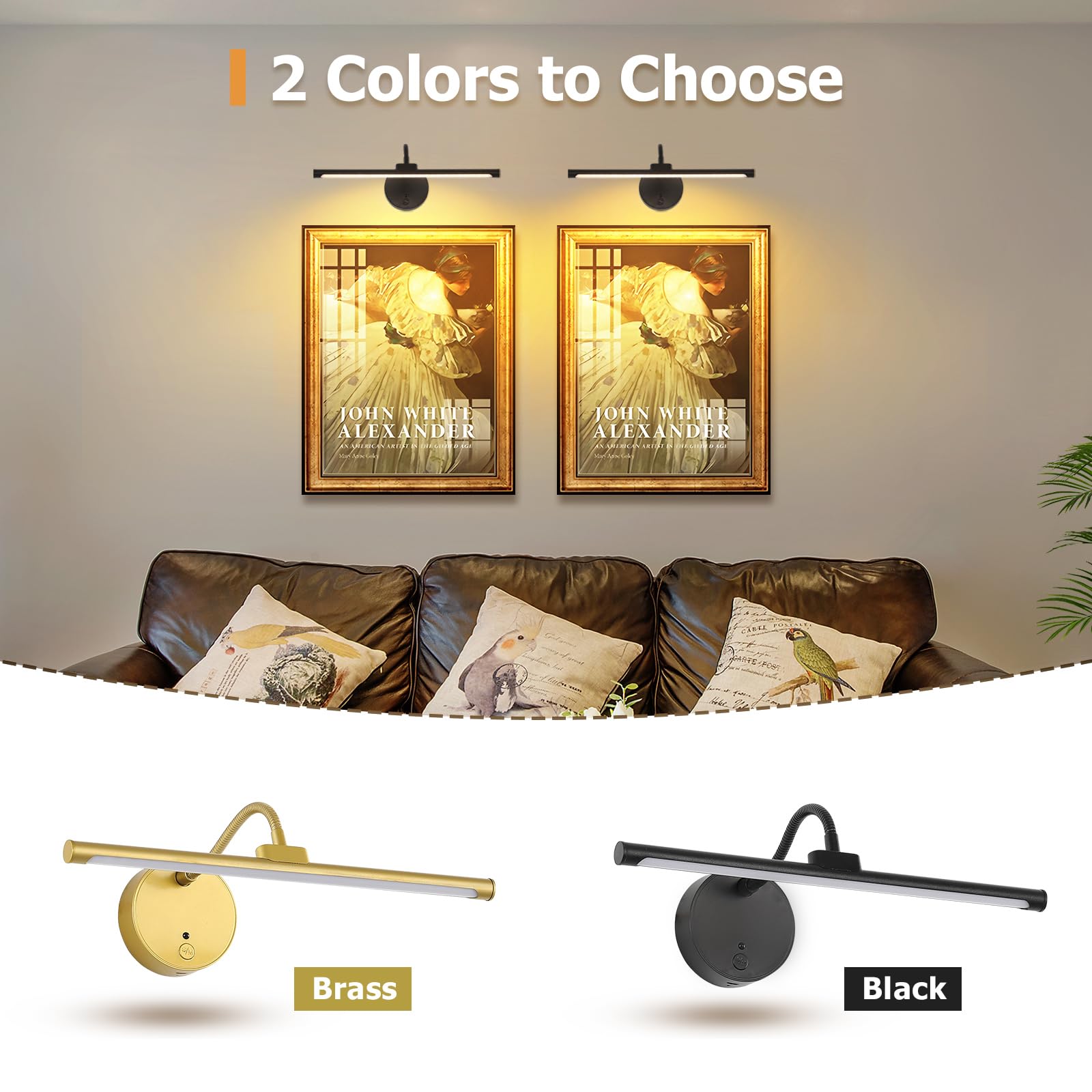 Picture Lights For Wall - Wireless Rechargeable Led Light With Remote  Adjustable Arm  Gold Battery Operated Display Lighting For discomfort-reducingtings  Bedroom  Gallery Wall D?Cor (Black  12.6 Inch - 2Pack)
