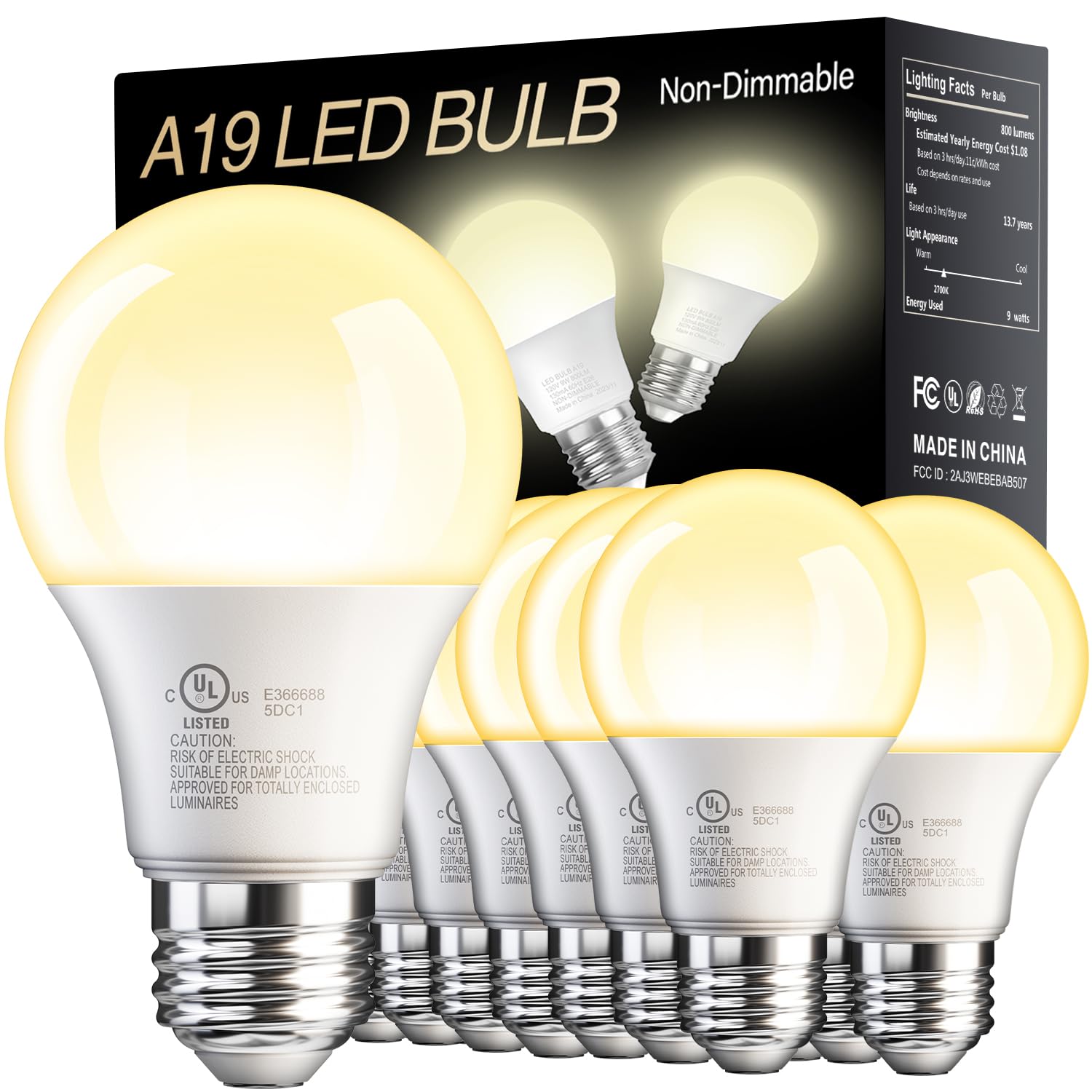 Volivo 24 Pack Led Light Bulbs, 60 Watt Equivalent A19 Led Bulb, Soft White 2700K, 9W E26 Standard Base, Ul Listed 800 Lumens 12