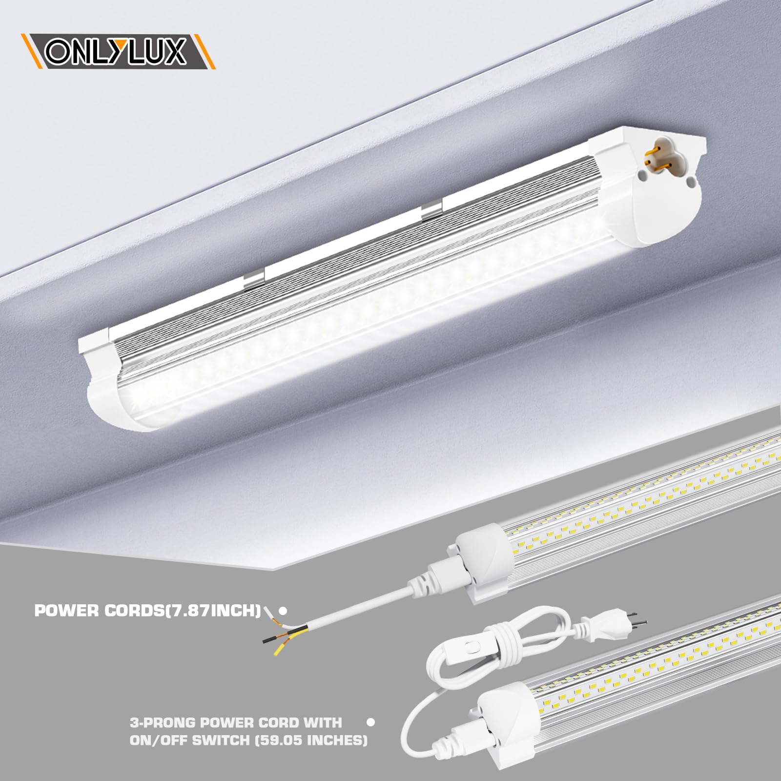 Onlylux Led Shop Lights, Led Tube Light 25W 6000K, Garage Lighting, Super Bright, Under Cabinet Lighting, Linkable With Plug Sho