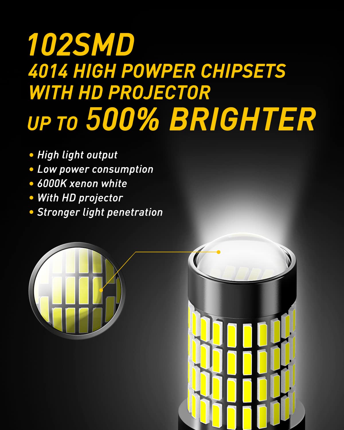 Auxito 1156 Led Bulb For Reverse Lights, 500% Super Bright White 1141 1073 7506 Led Bulbs With Projector Replacement For Reverse