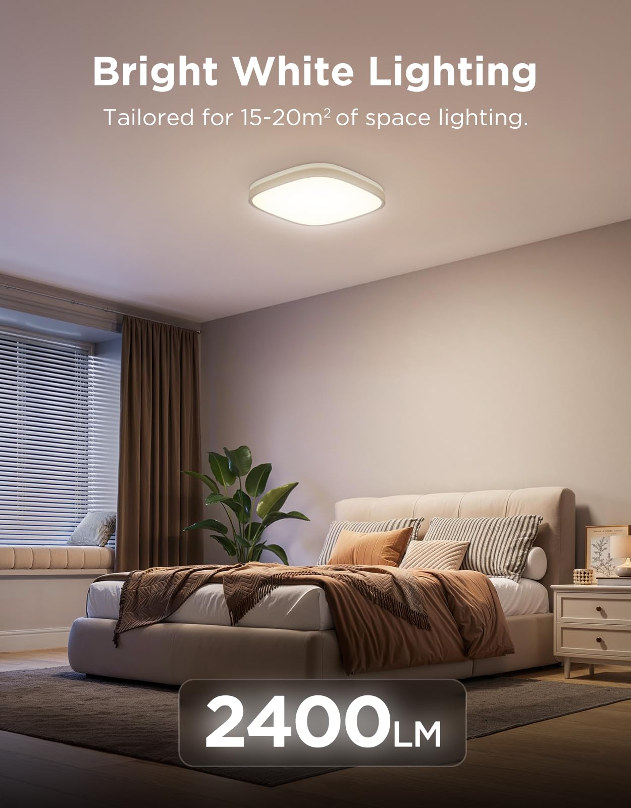 Govee Smart Ceiling Light Fixture, RGBIC LED, 12 Inch, 2400LM, Dimmable, White, Model H60A4, Flush Mount for Bedroom/Living Room