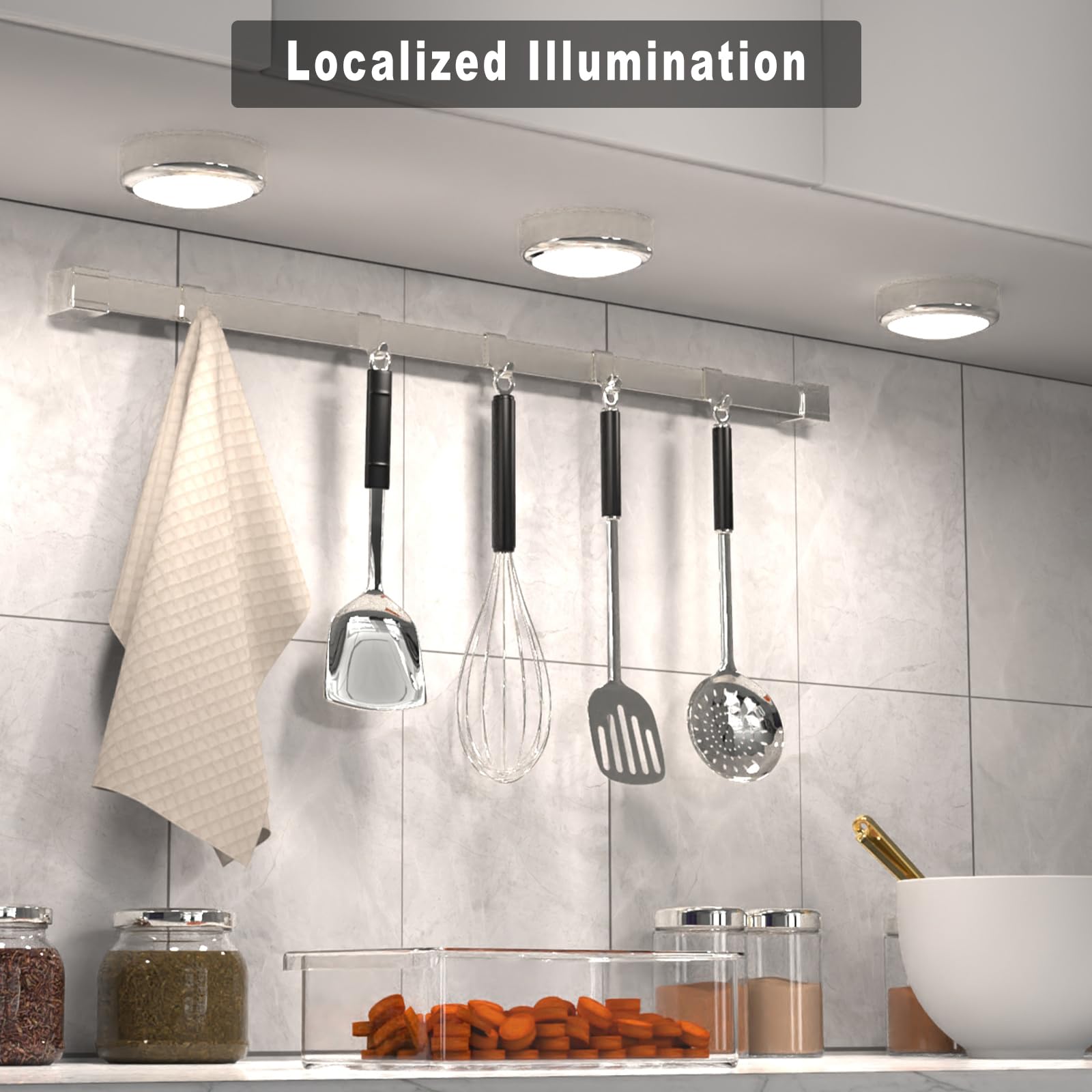 Helplex Led Puck Lights With Remote, Battery Powered Push Lights, Dimmable Under Cabinet Lighting, Wireless Under Counter Lights