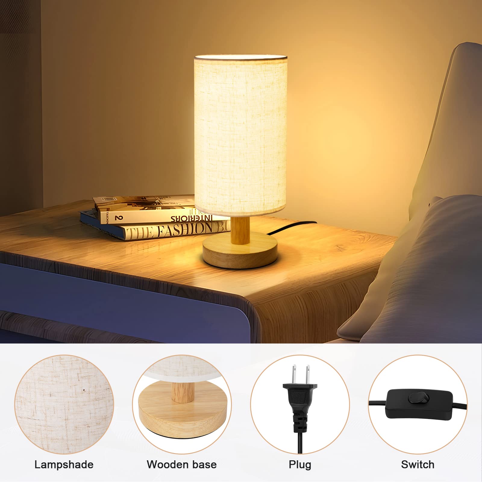 Uchenton Table Lamp For Bedroom - Small Beside Lamps For Night Stands Home Office - Minimalist Design Warm Light Mini Boho Lamp